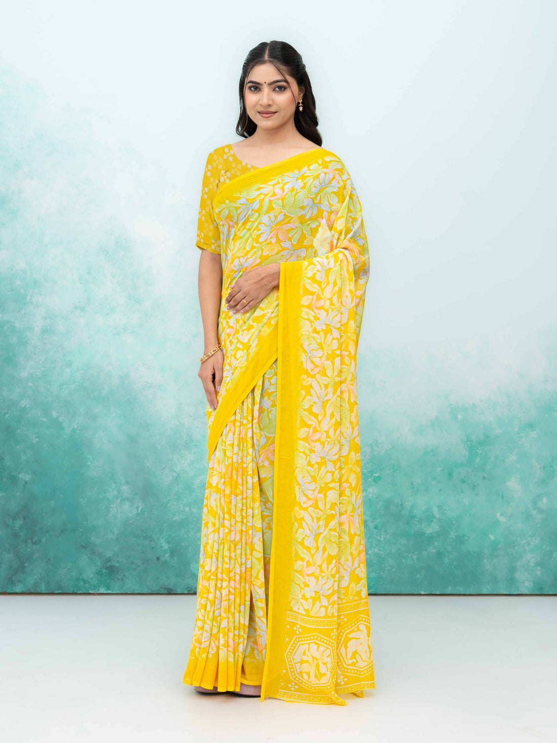 Yellow Georgette Saree
