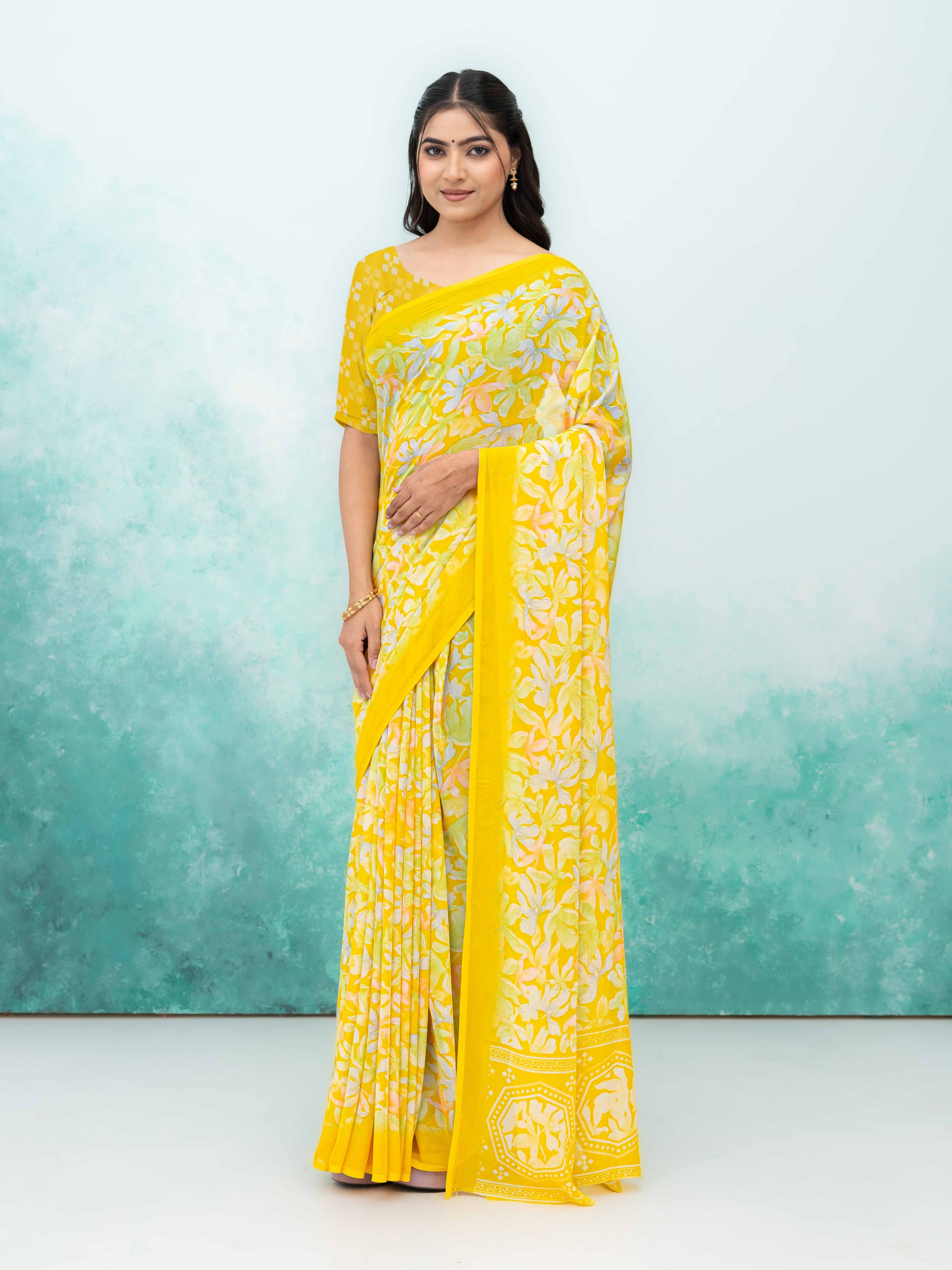 Yellow Georgette Saree