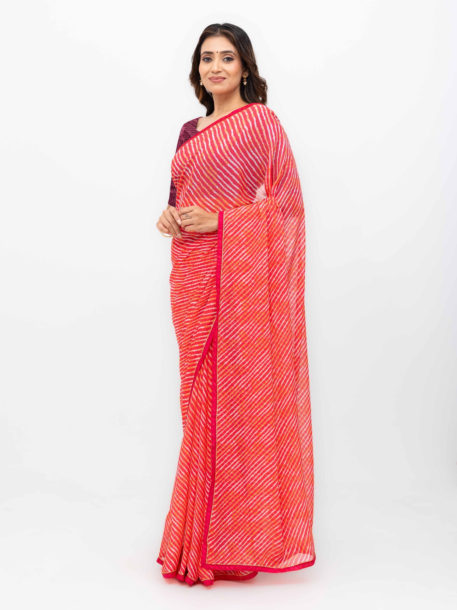 Red Georgette Leheriya Saree