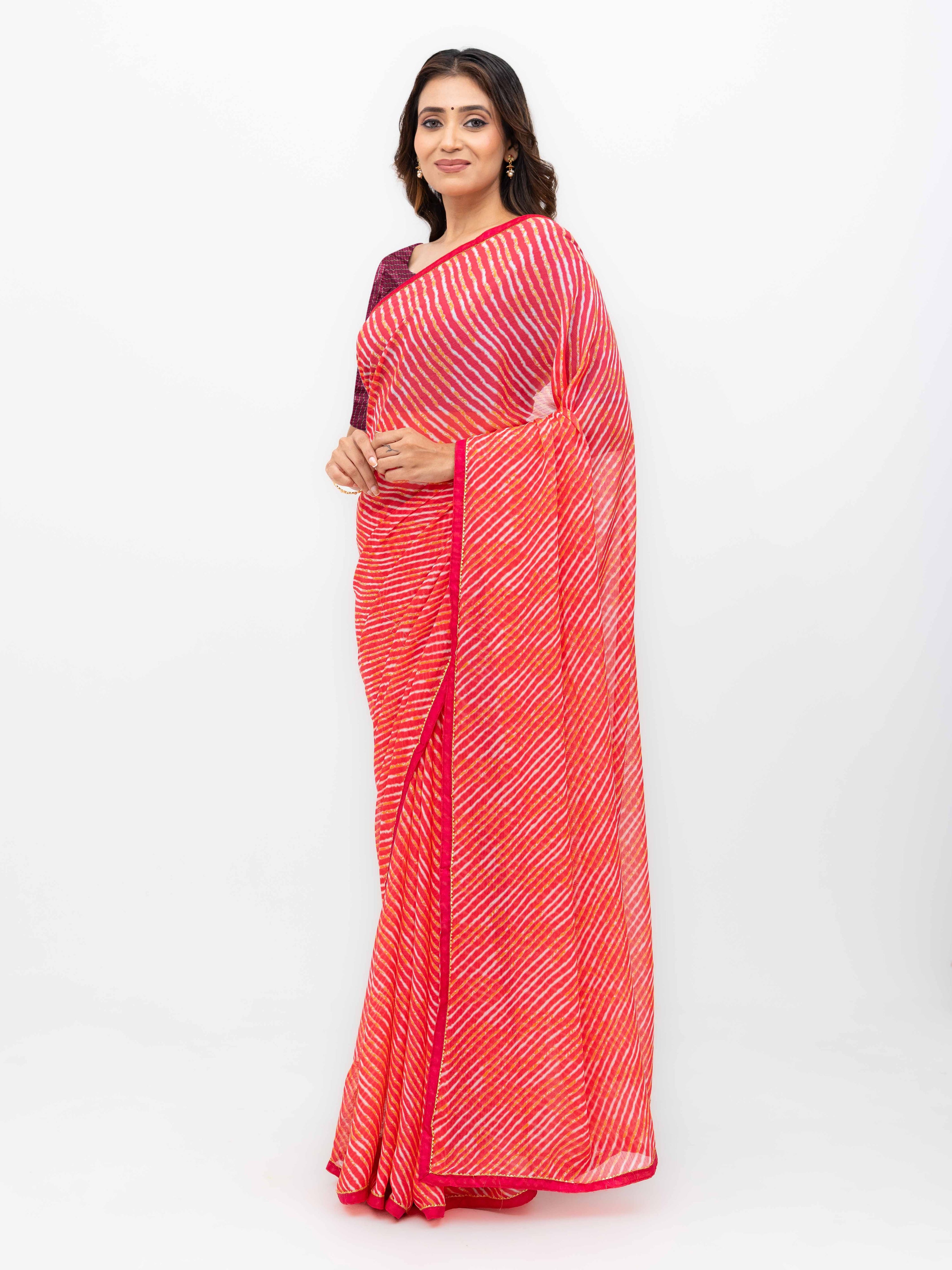Red Georgette Leheriya Saree