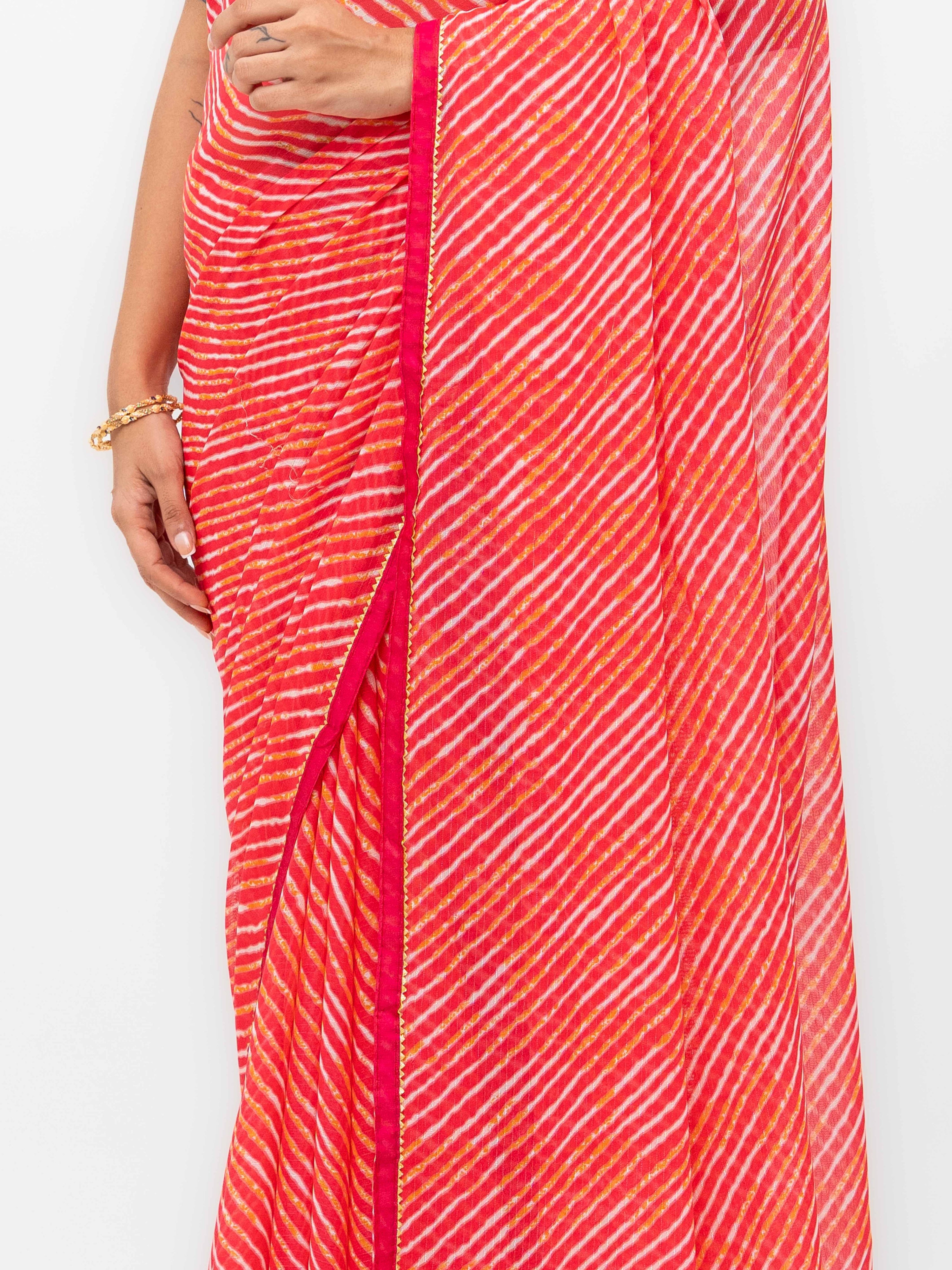 Red Georgette Leheriya Saree