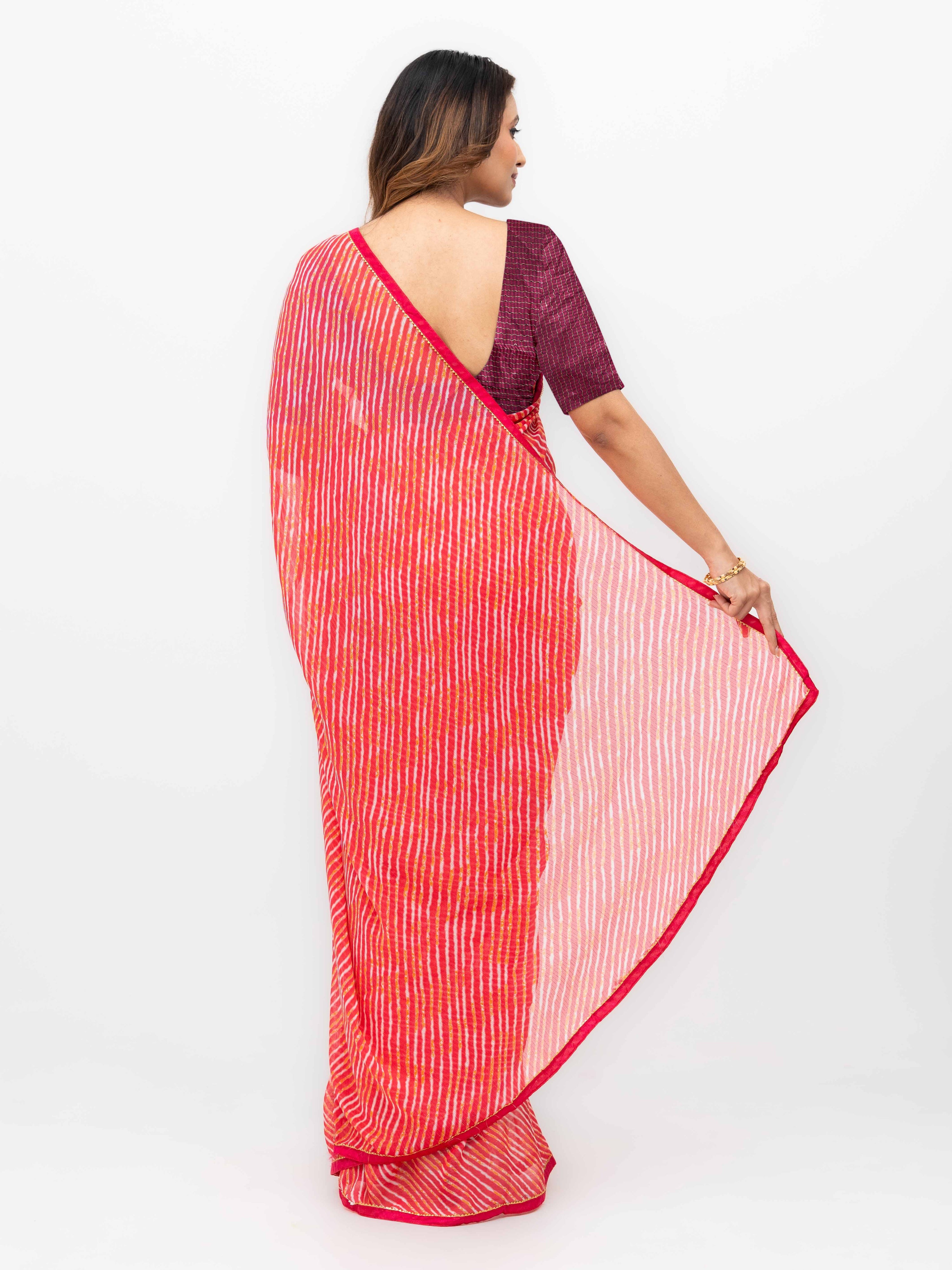 Red Georgette Leheriya Saree