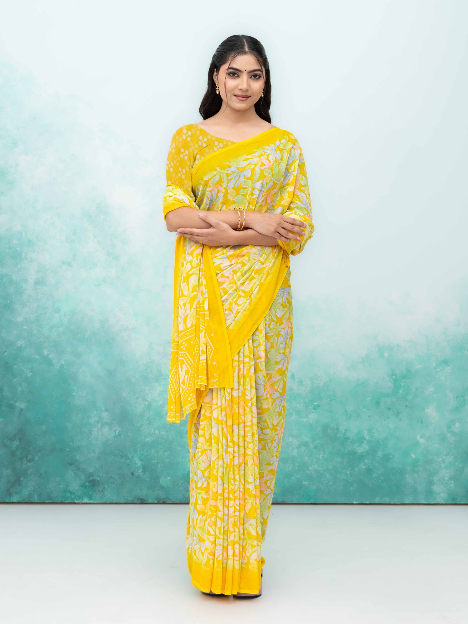Yellow Georgette Saree