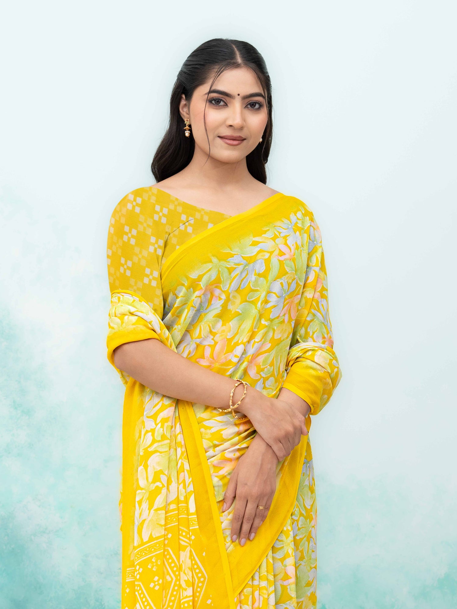 Yellow Georgette Saree
