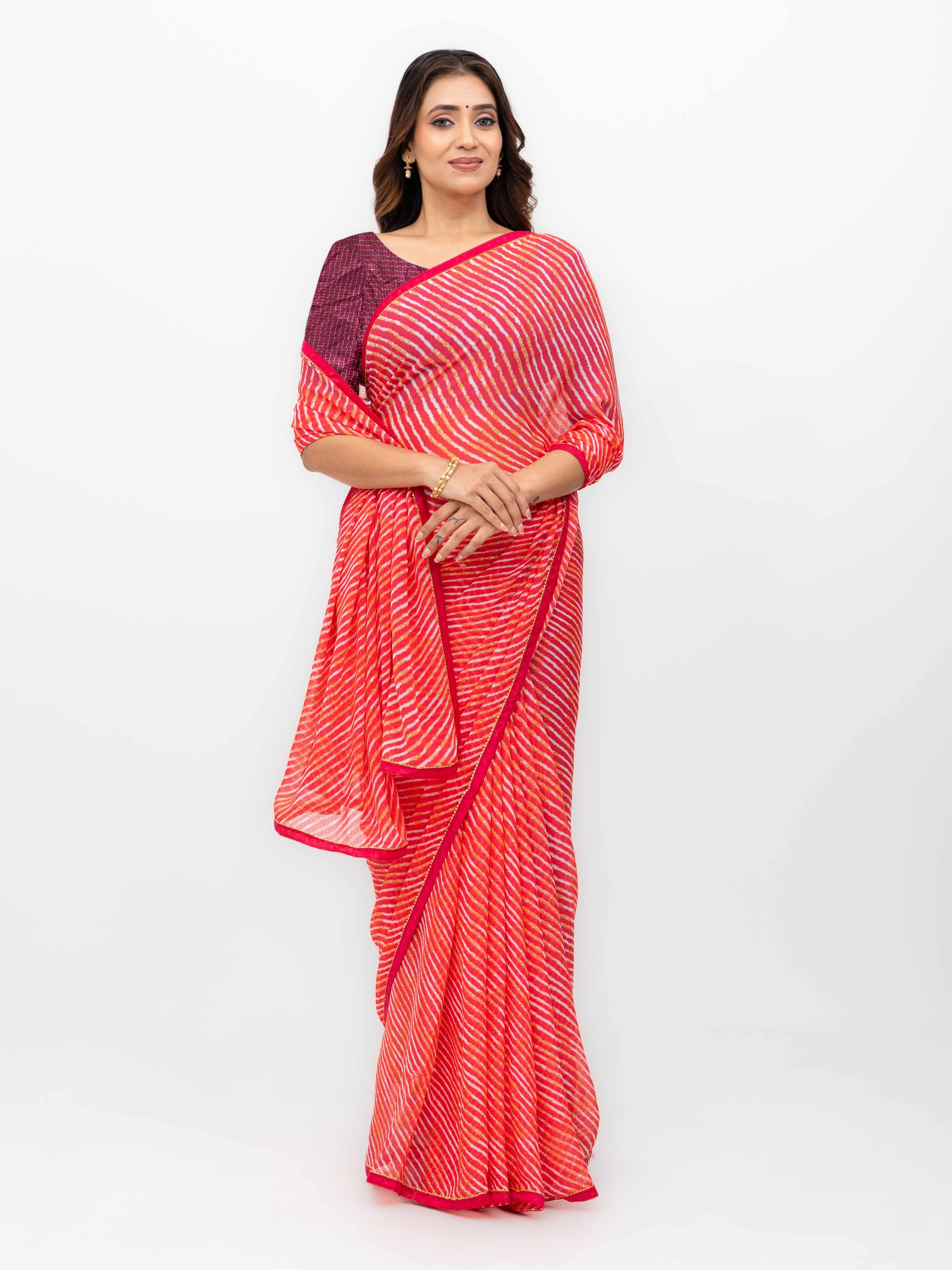 Red Georgette Leheriya Saree