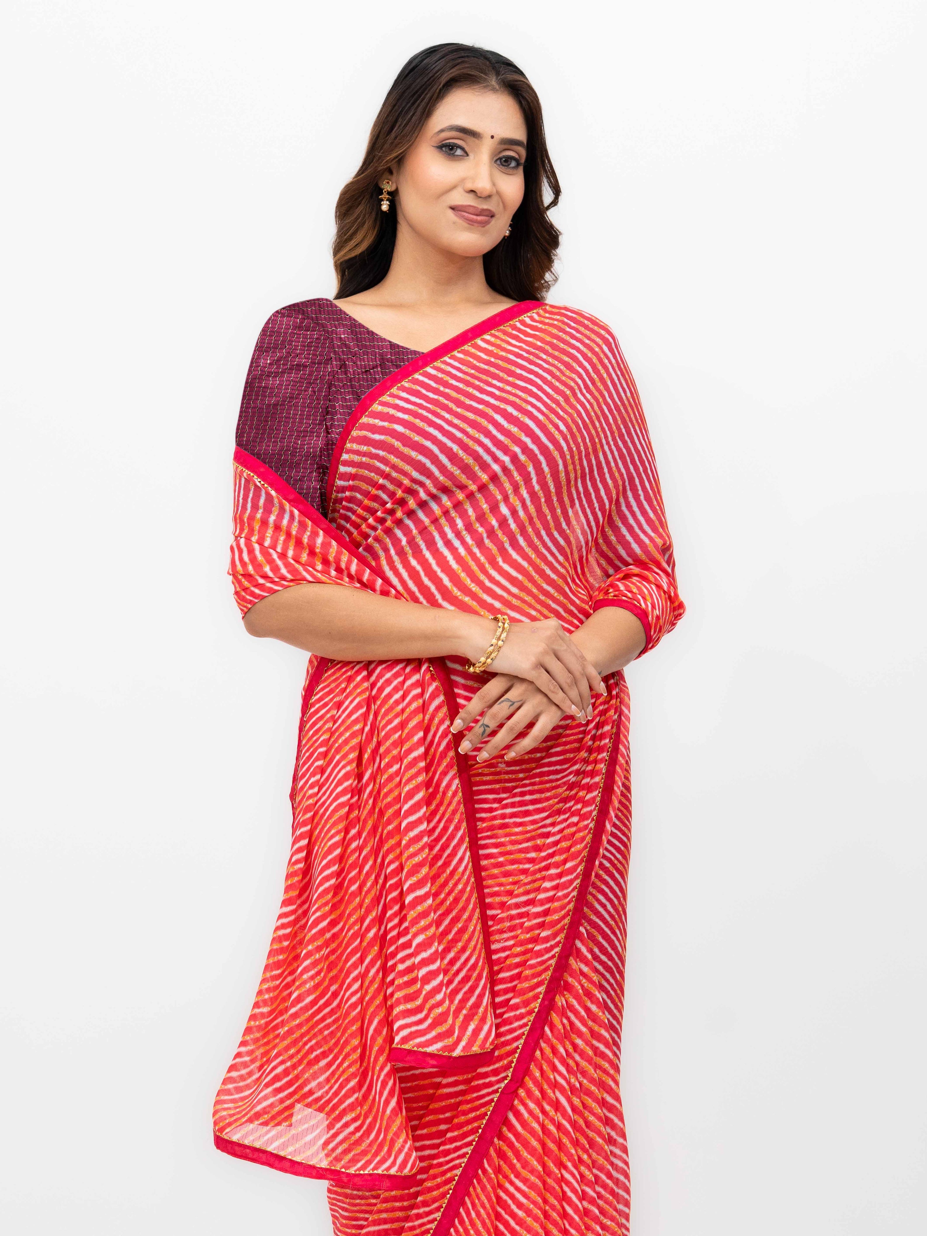 Red Georgette Leheriya Saree