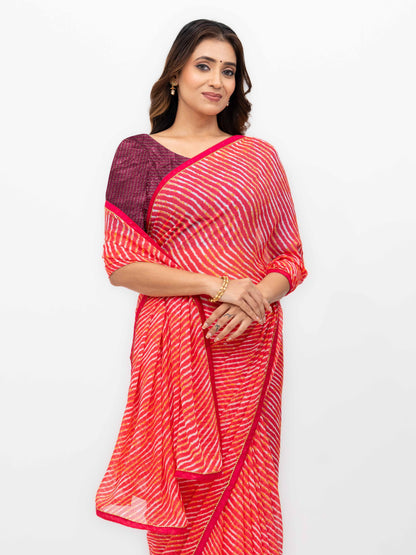 Red Georgette Leheriya Saree