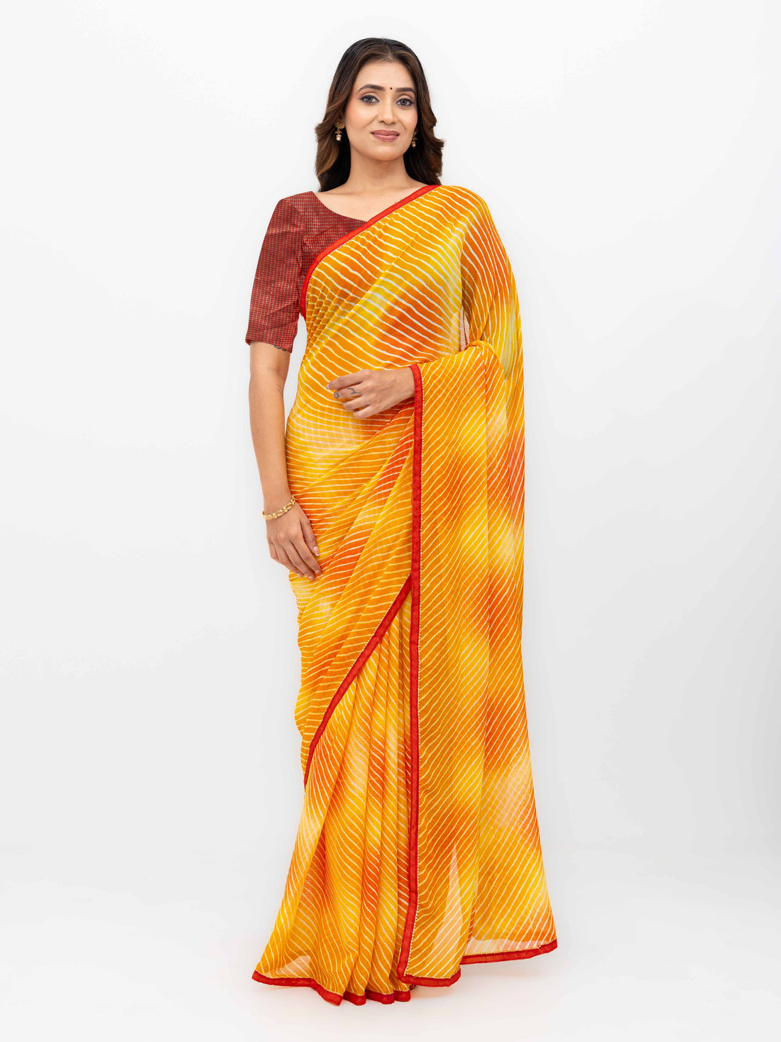 Yellow Red Georgette Leheriya Saree