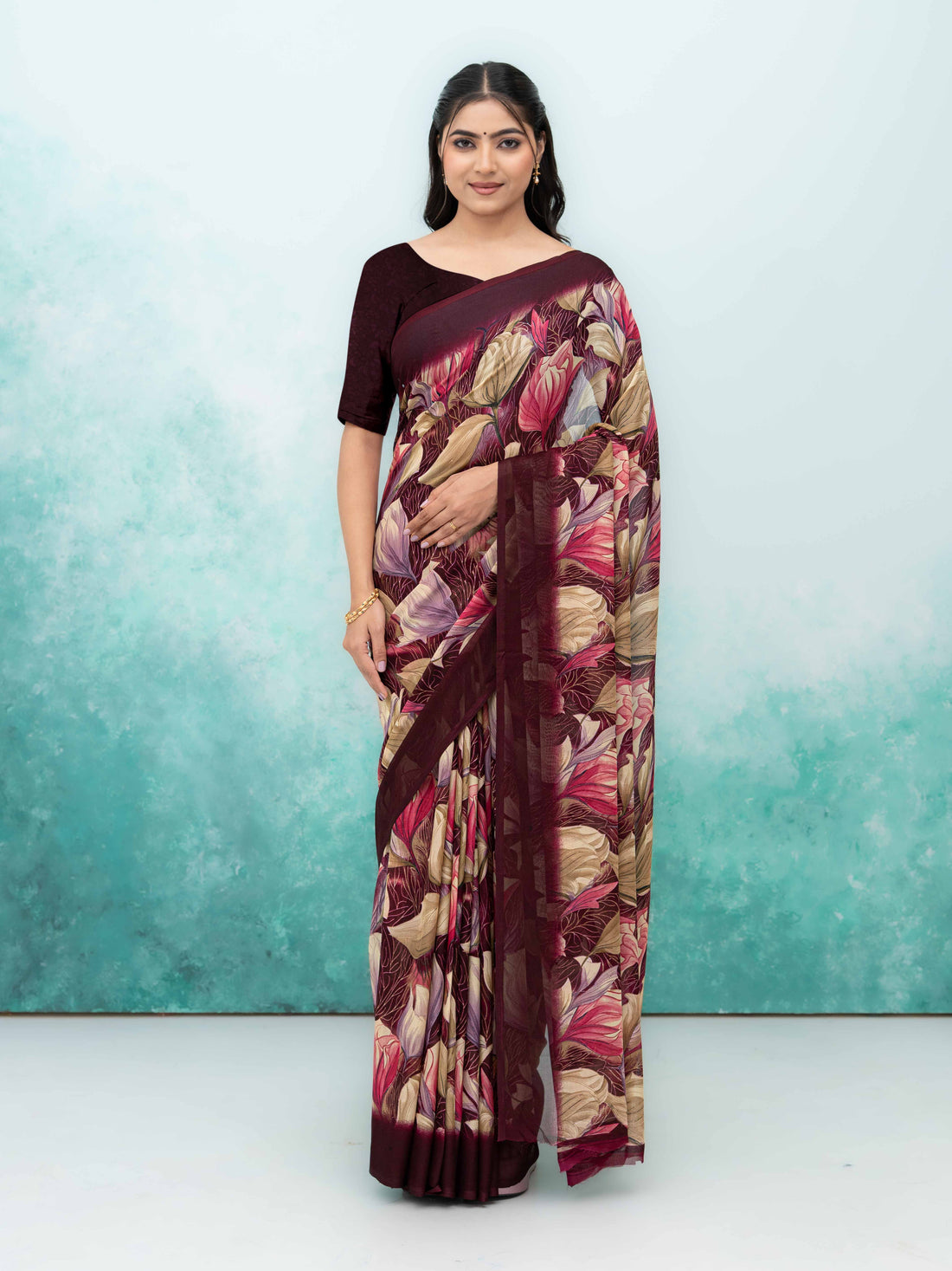 Purple Georgette Chiffon Saree