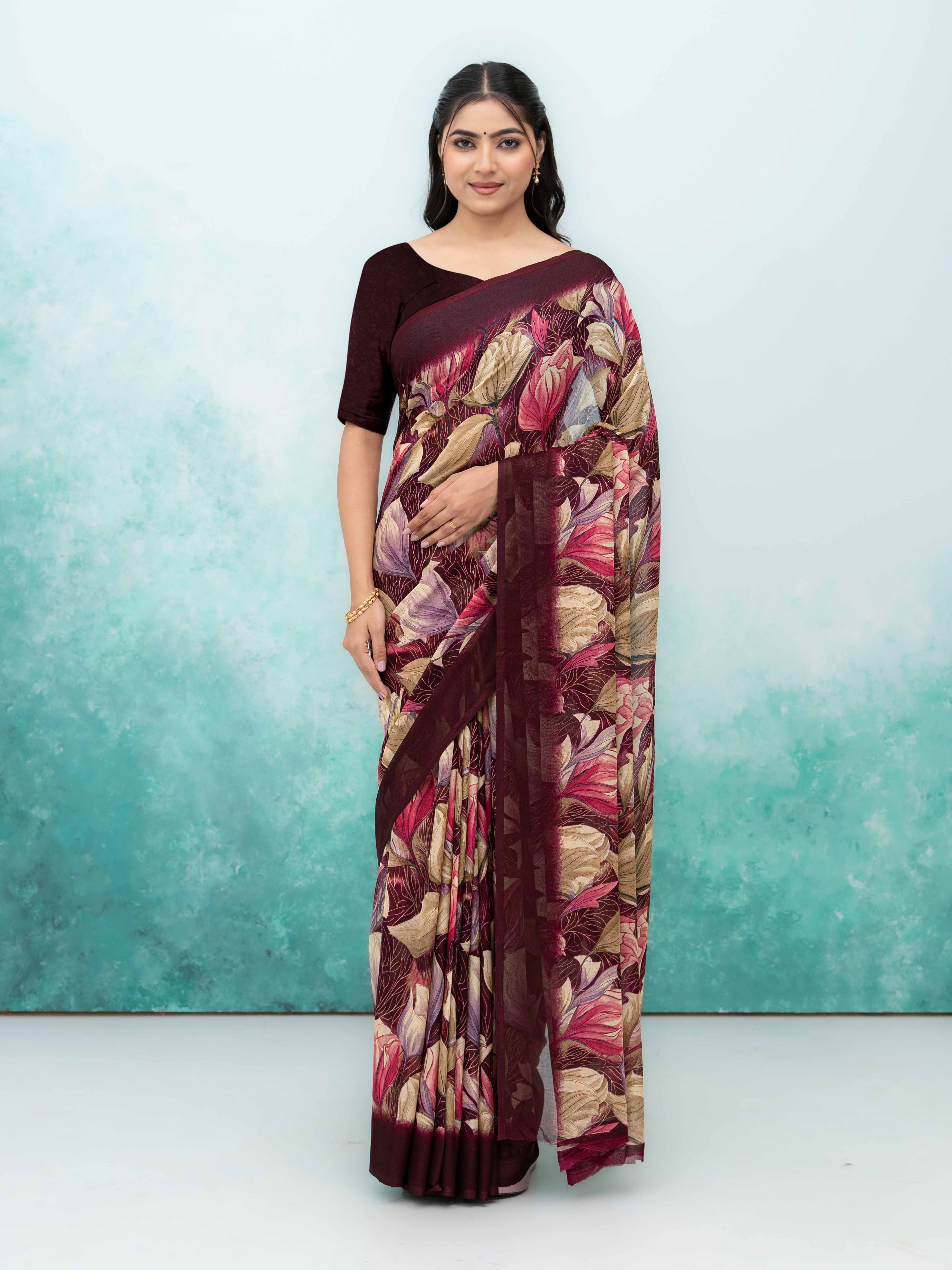 Purple Georgette Chiffon Saree