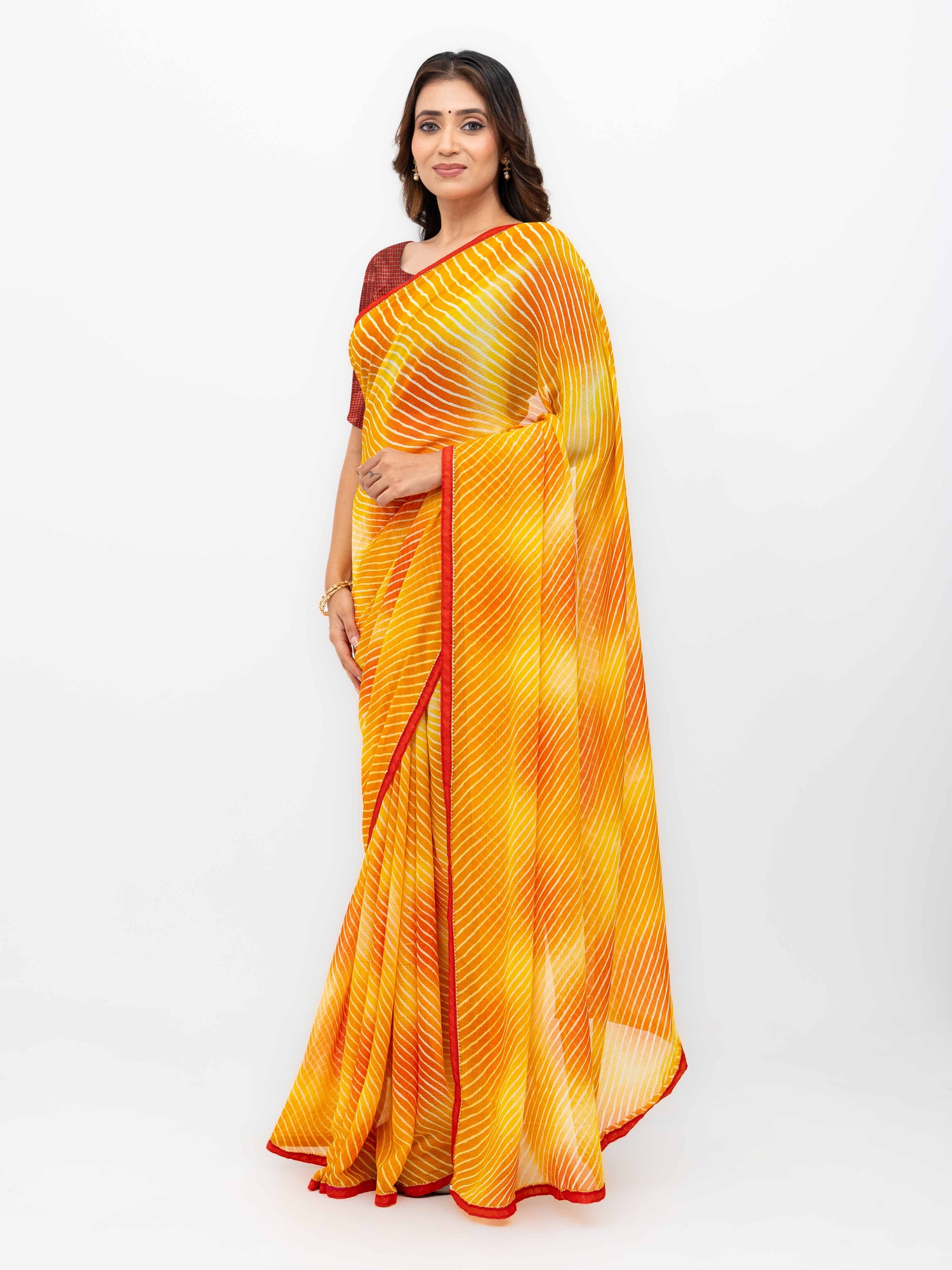 Yellow Red Georgette Leheriya Saree