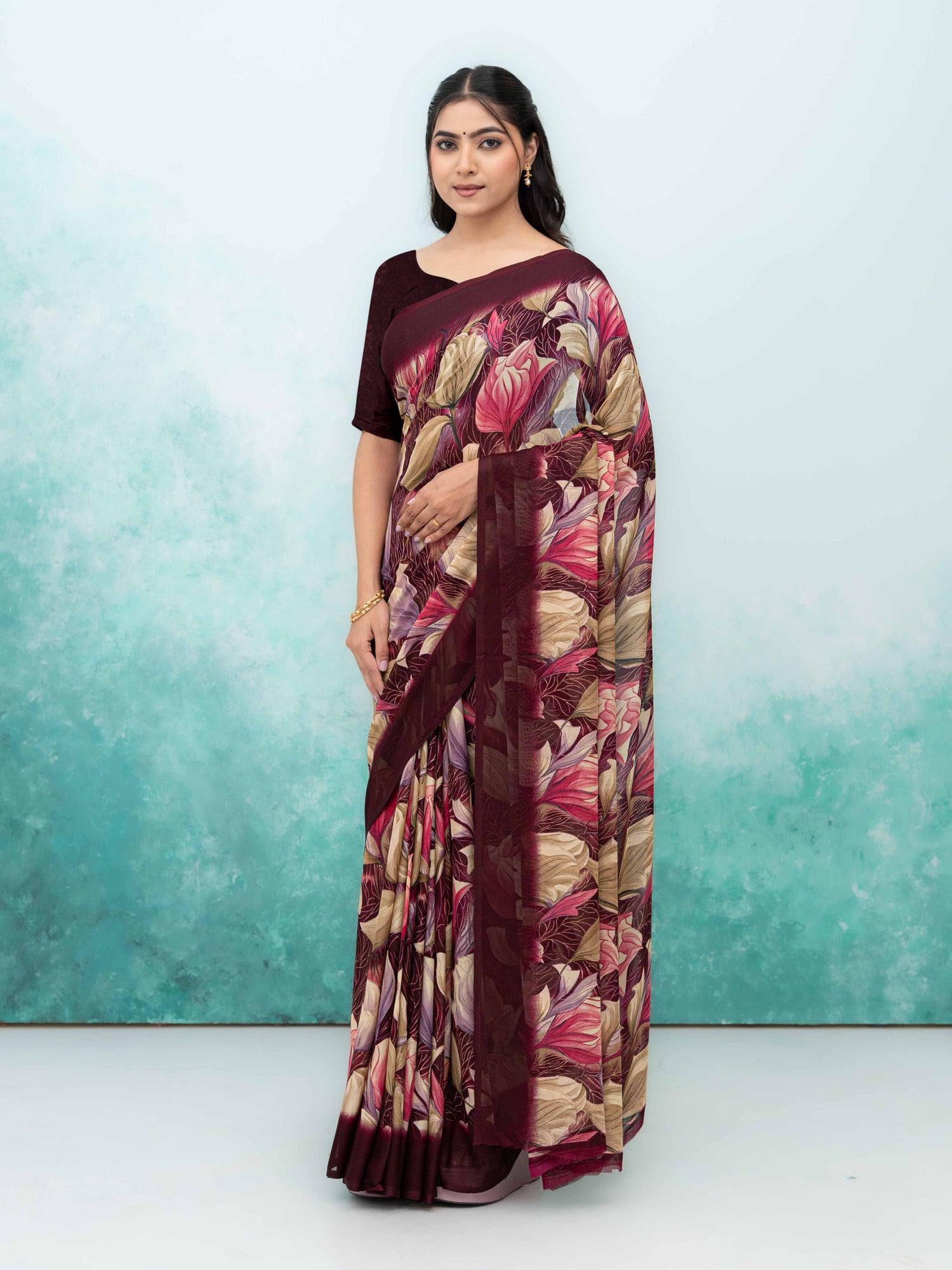 Purple Georgette Chiffon Saree