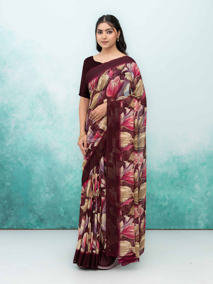 Purple Georgette Chiffon Saree
