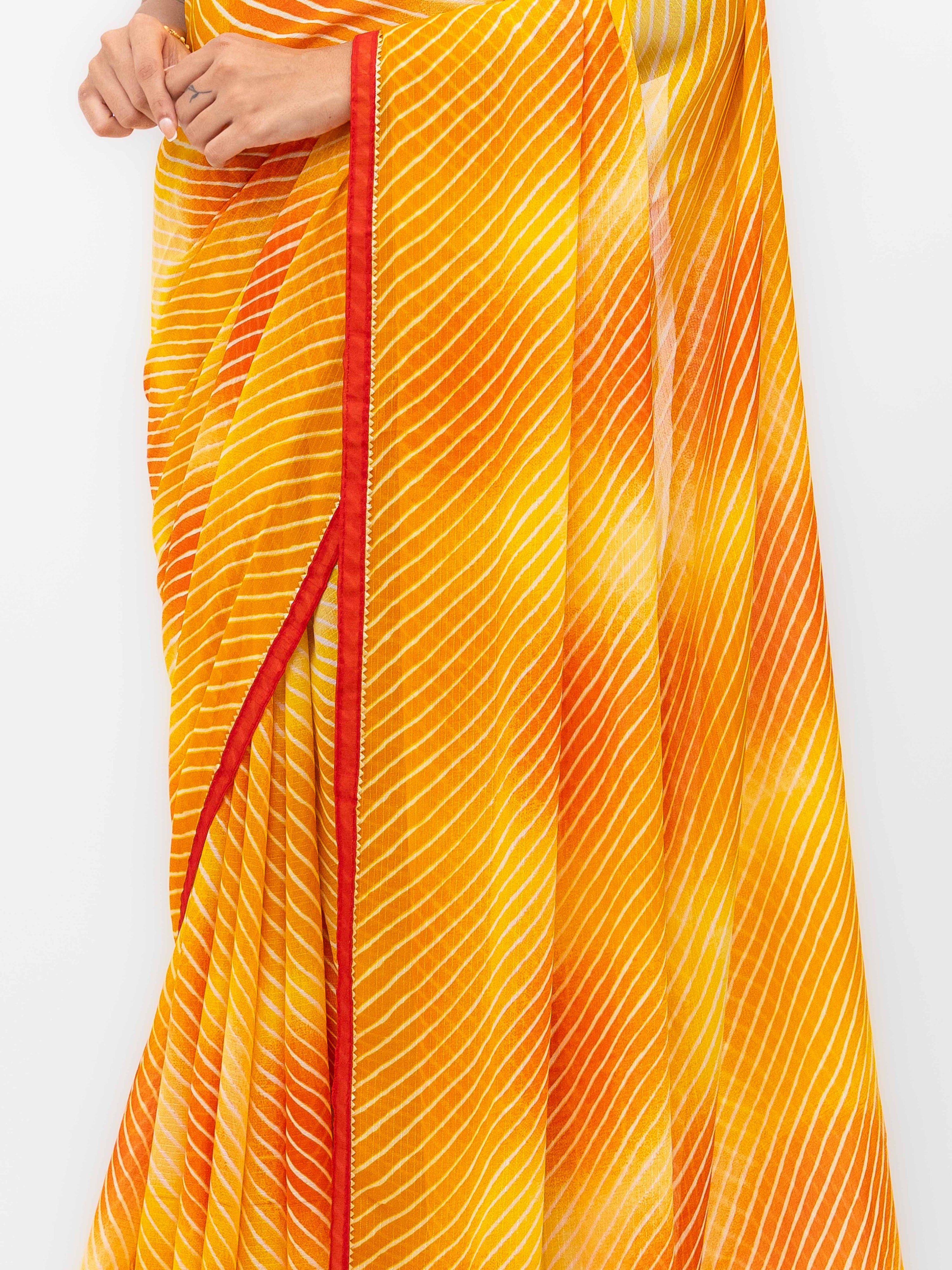 Yellow Red Georgette Leheriya Saree