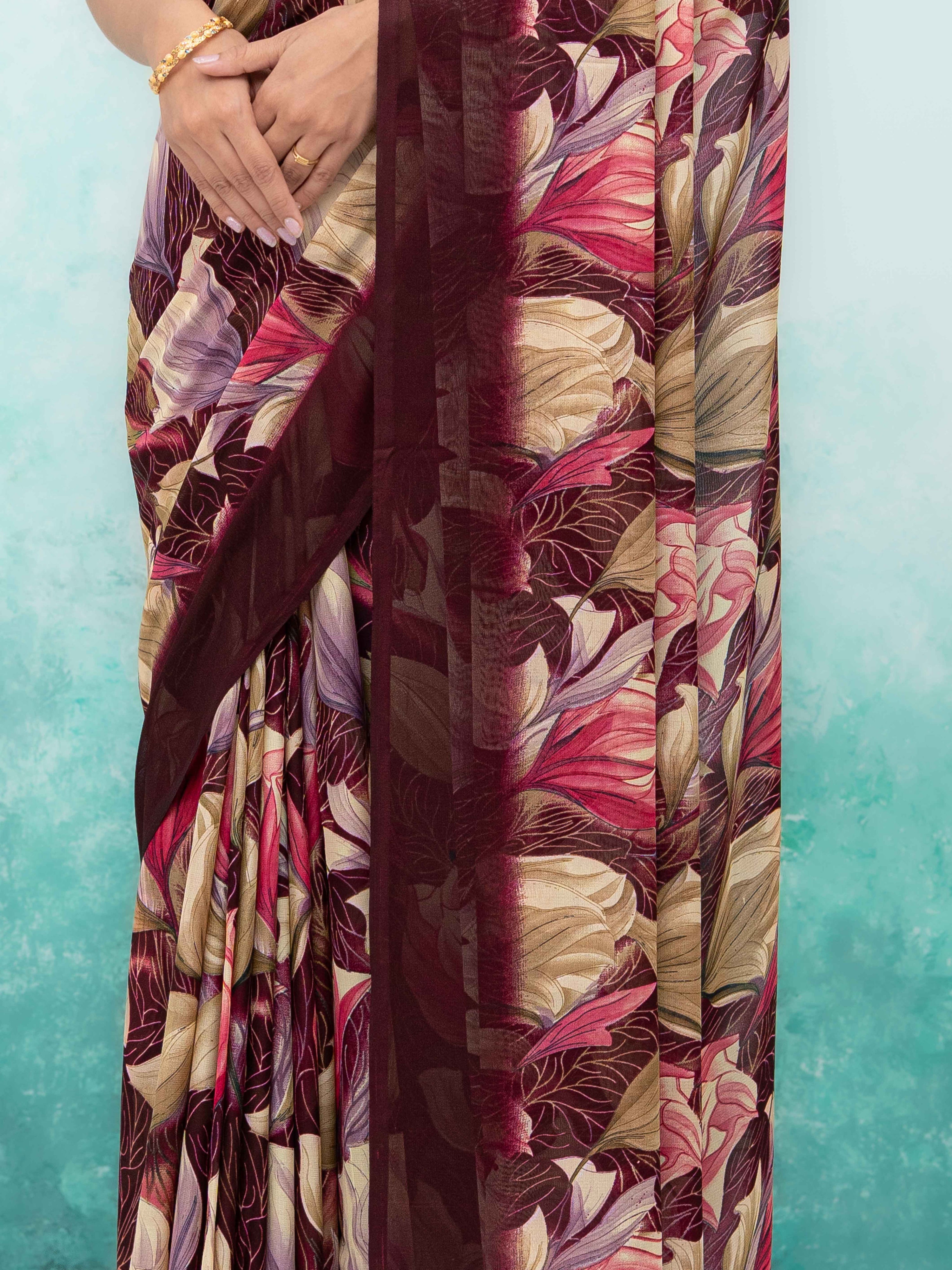 Purple Georgette Chiffon Saree