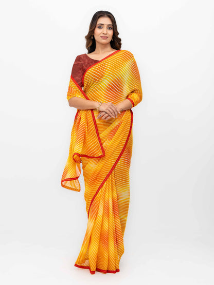 Yellow Red Georgette Leheriya Saree
