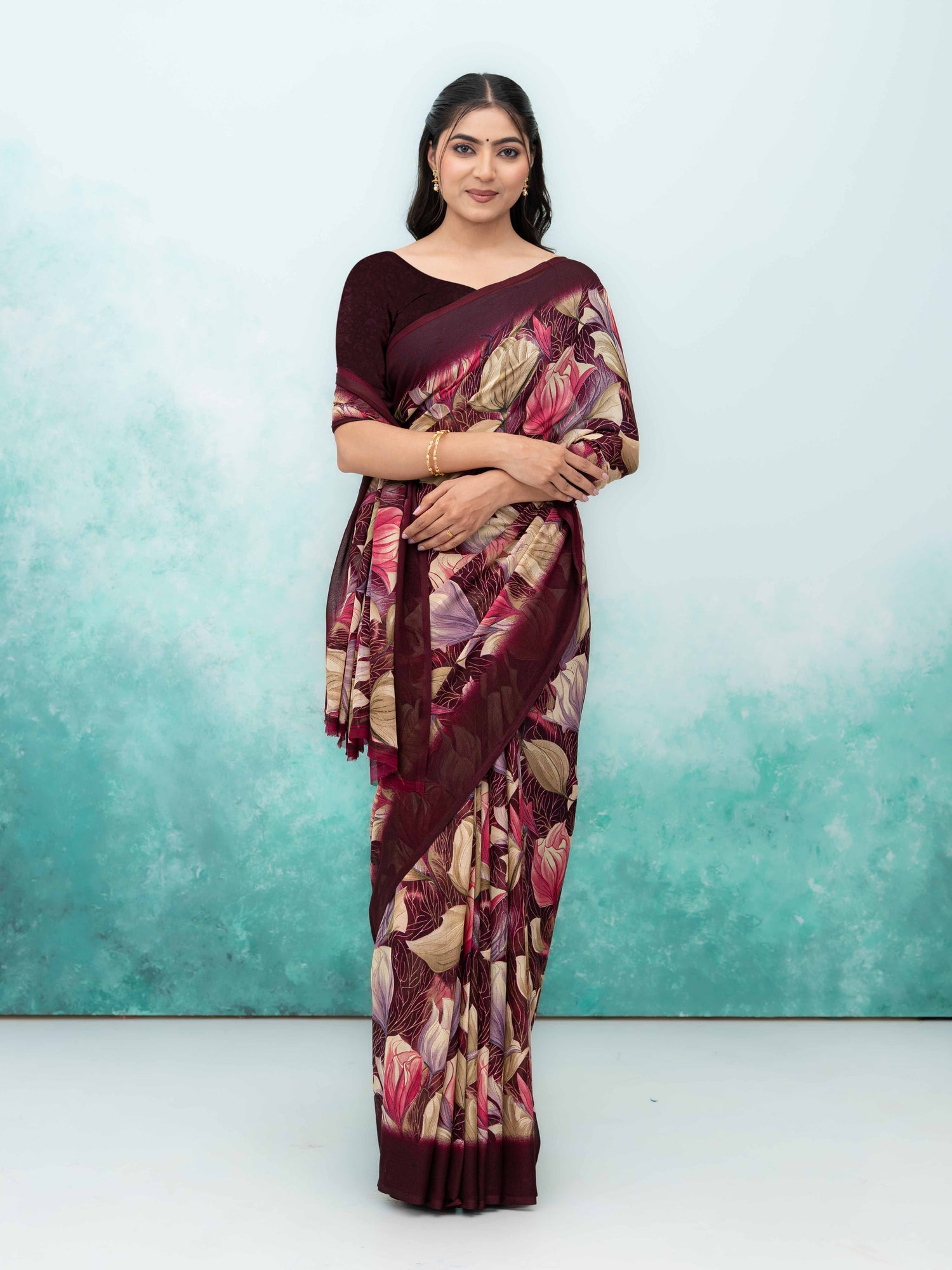 Purple Georgette Chiffon Saree