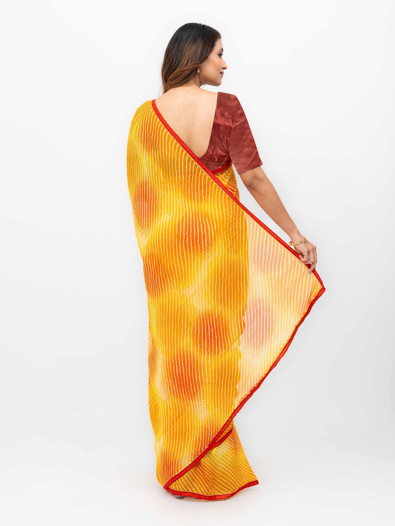 Yellow Red Georgette Leheriya Saree
