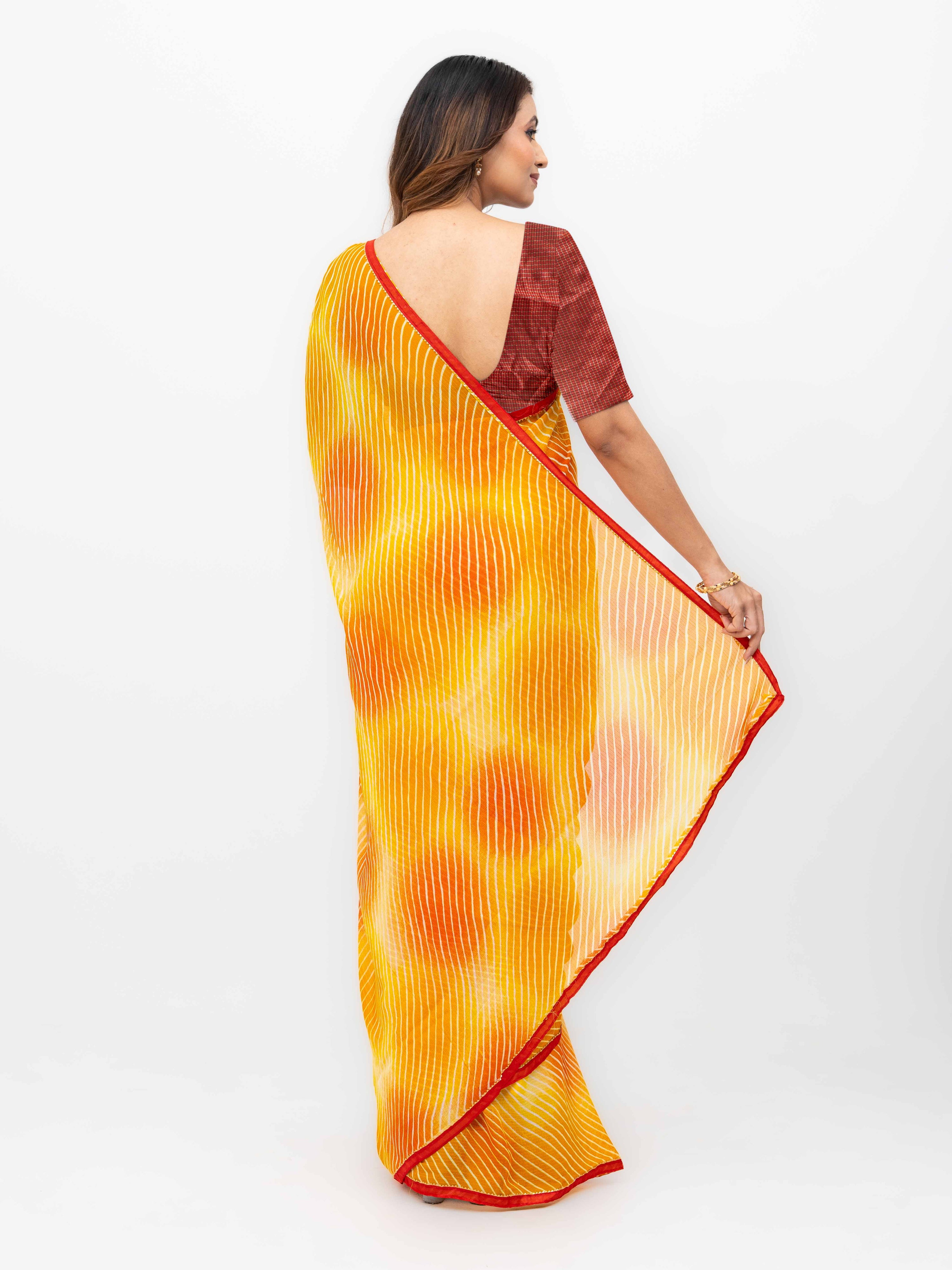 Yellow Red Georgette Leheriya Saree