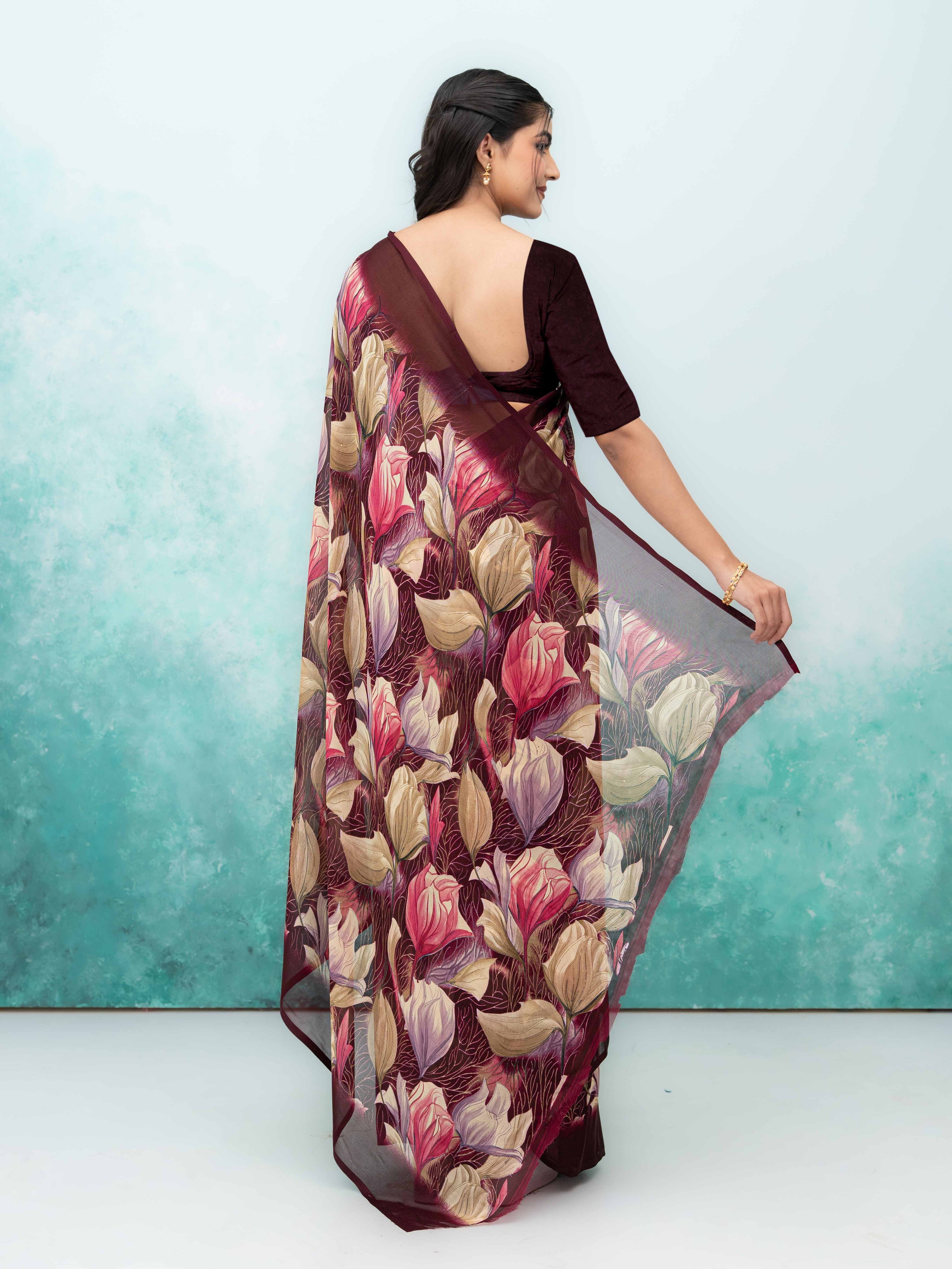 Purple Georgette Chiffon Saree
