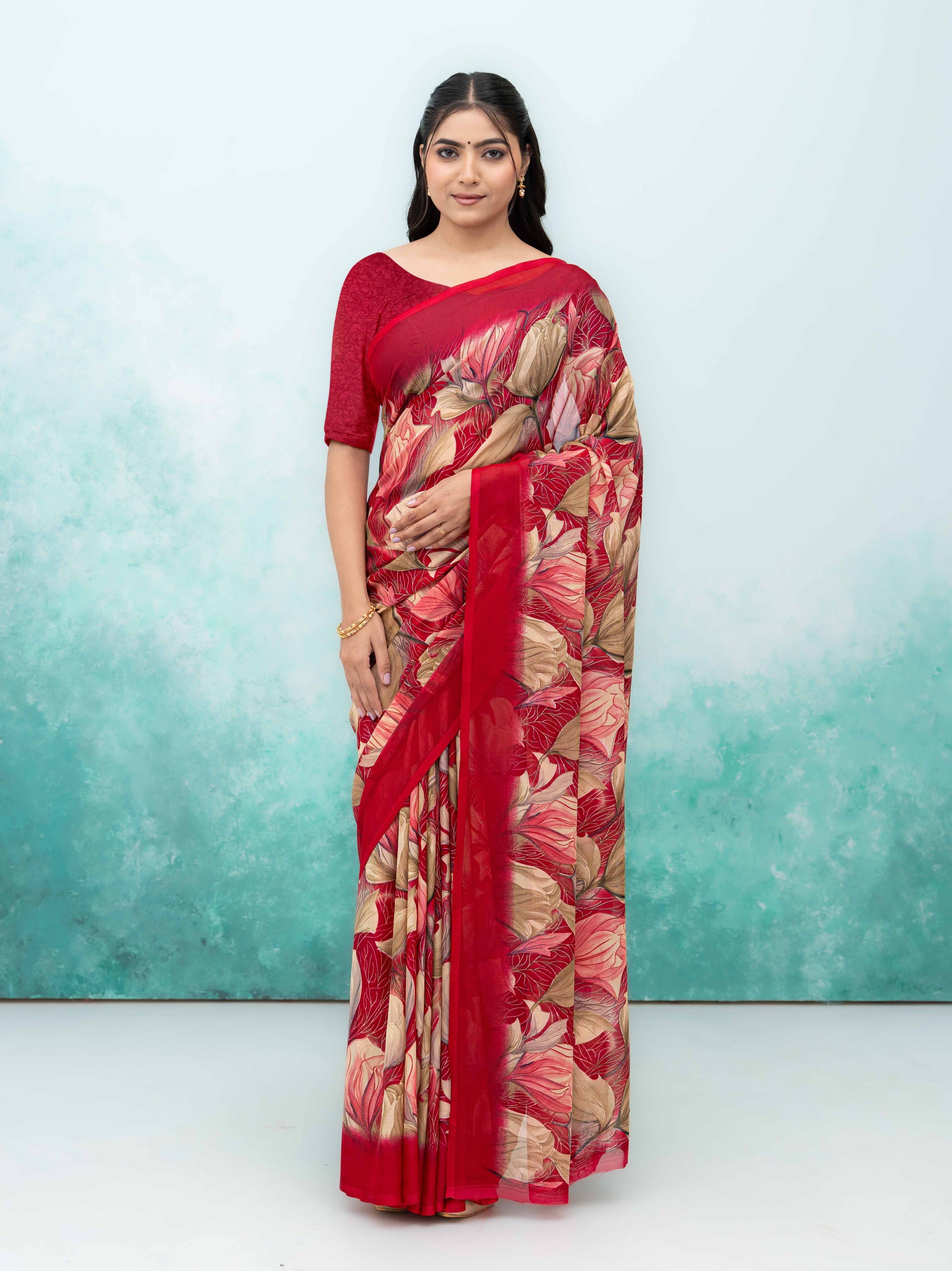 Maroon Georgette Chiffon Saree