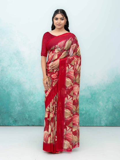 Maroon Georgette Chiffon Saree