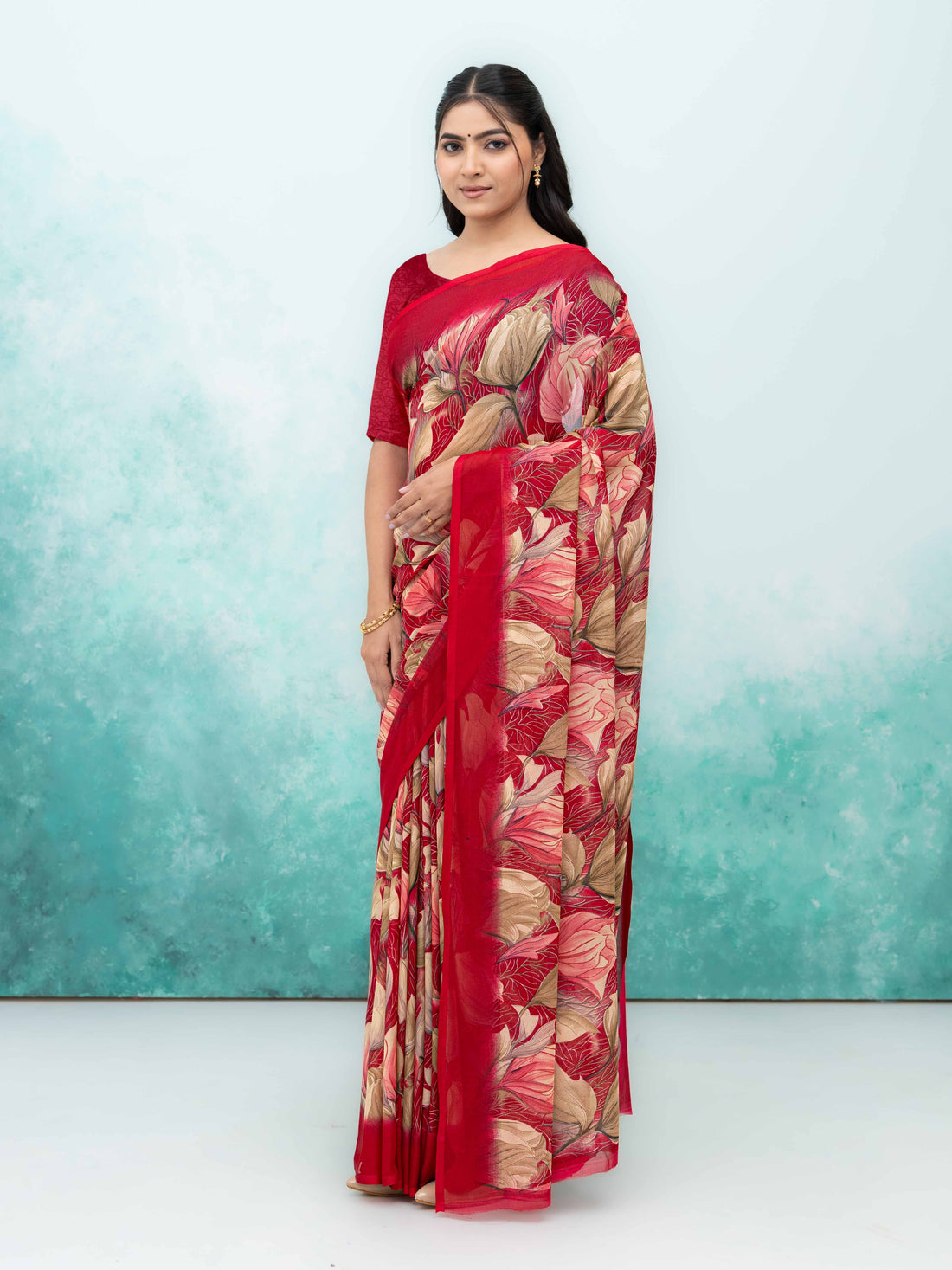 Maroon Georgette Chiffon Saree