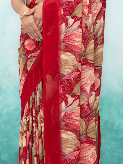 Maroon Georgette Chiffon Saree