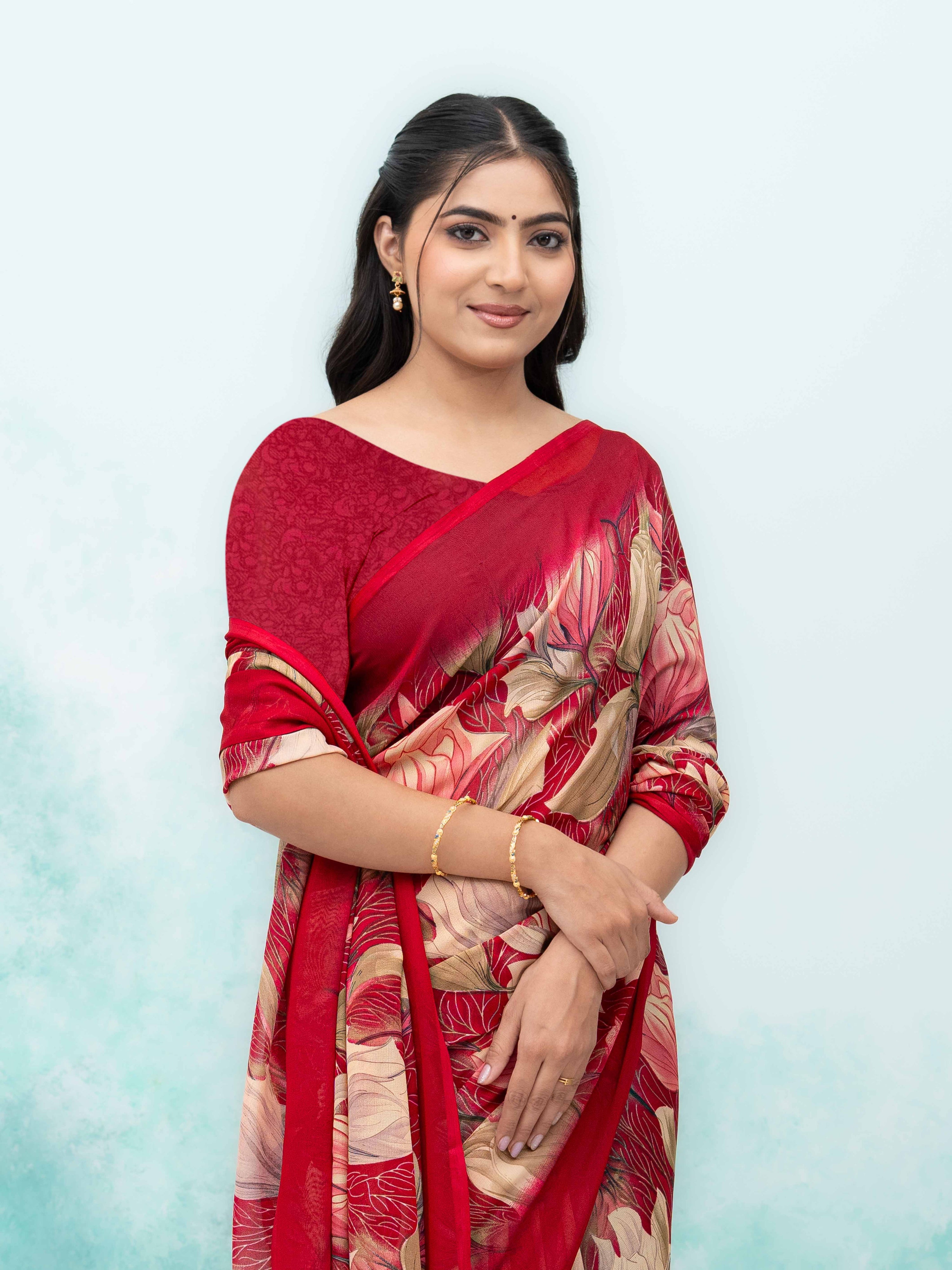 Maroon Georgette Chiffon Saree