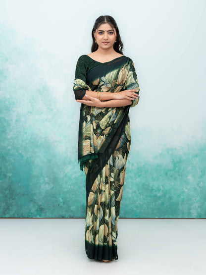 Dark Green Georgette Chiffon Saree