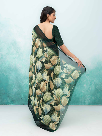 Dark Green Georgette Chiffon Saree