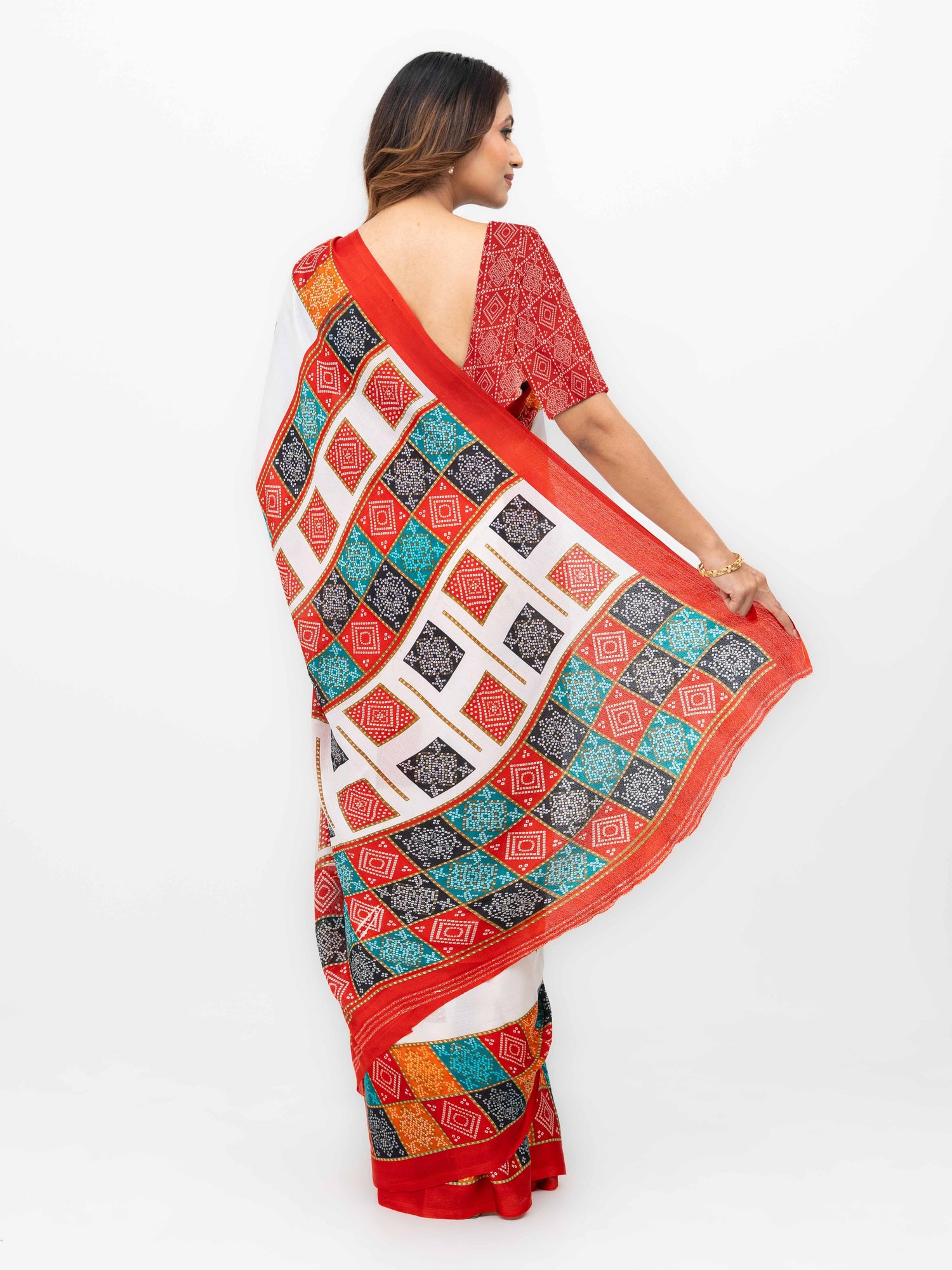 White With Red Art Silk Saree
