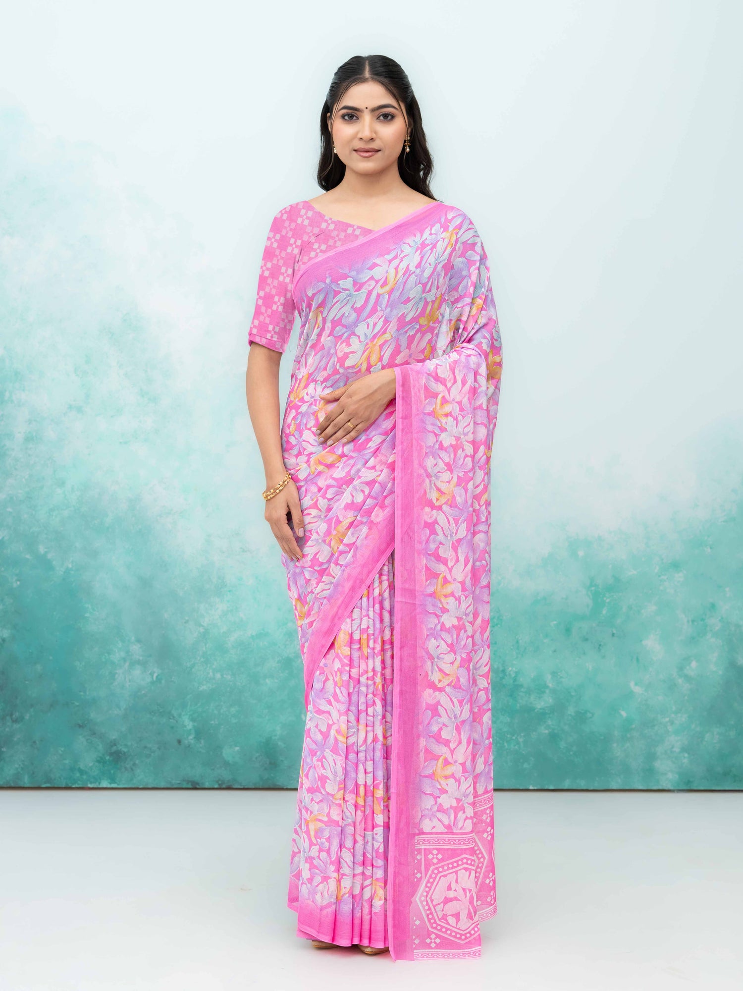 Pink Georgette Saree