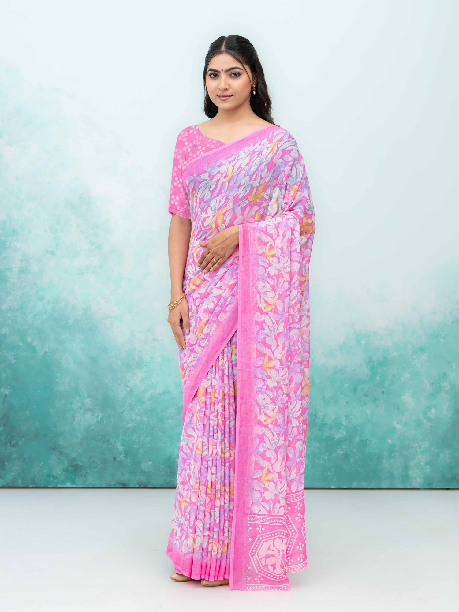 Pink Georgette Saree