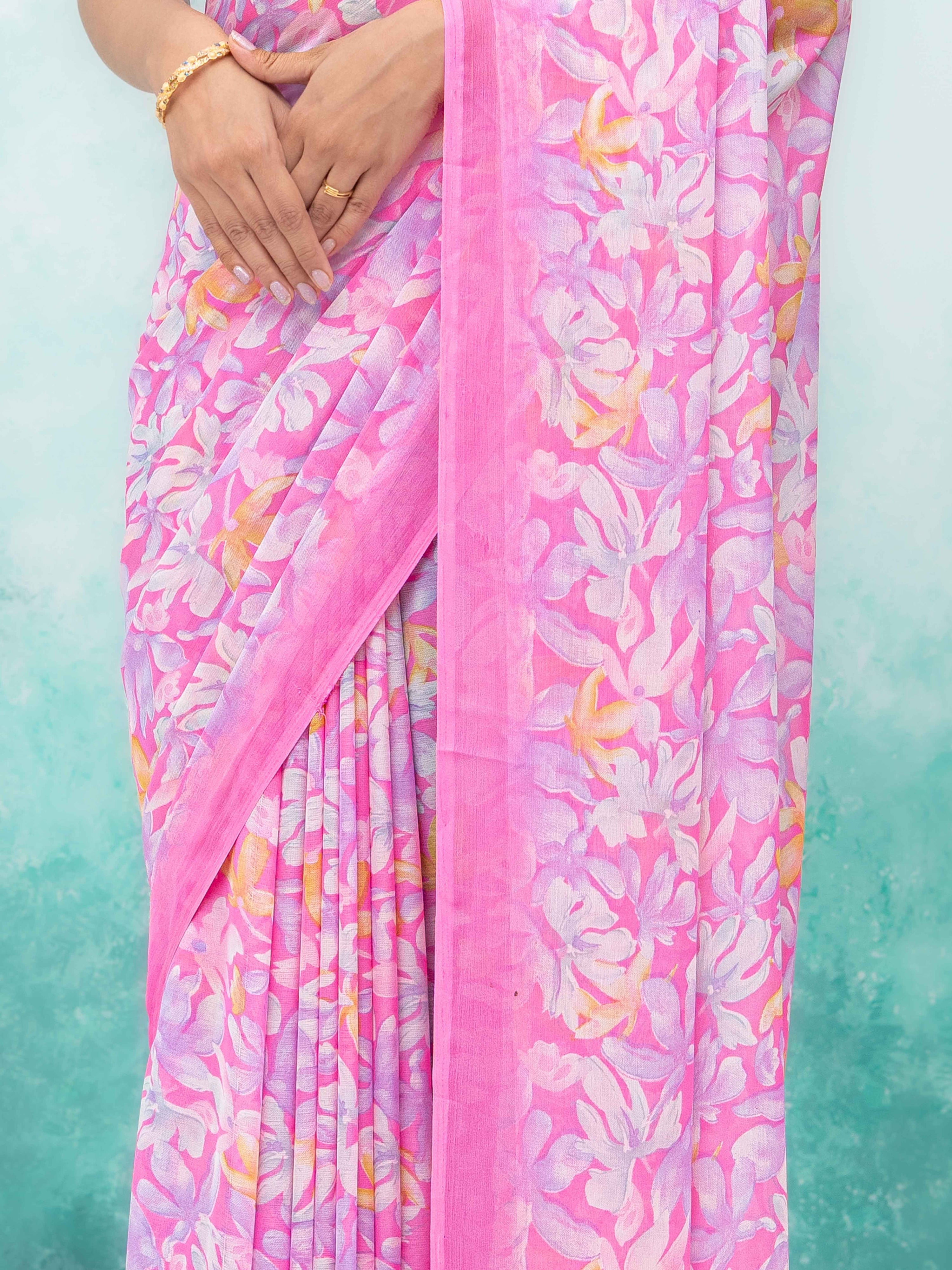 Pink Georgette Saree