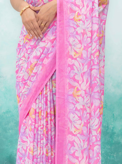 Pink Georgette Saree
