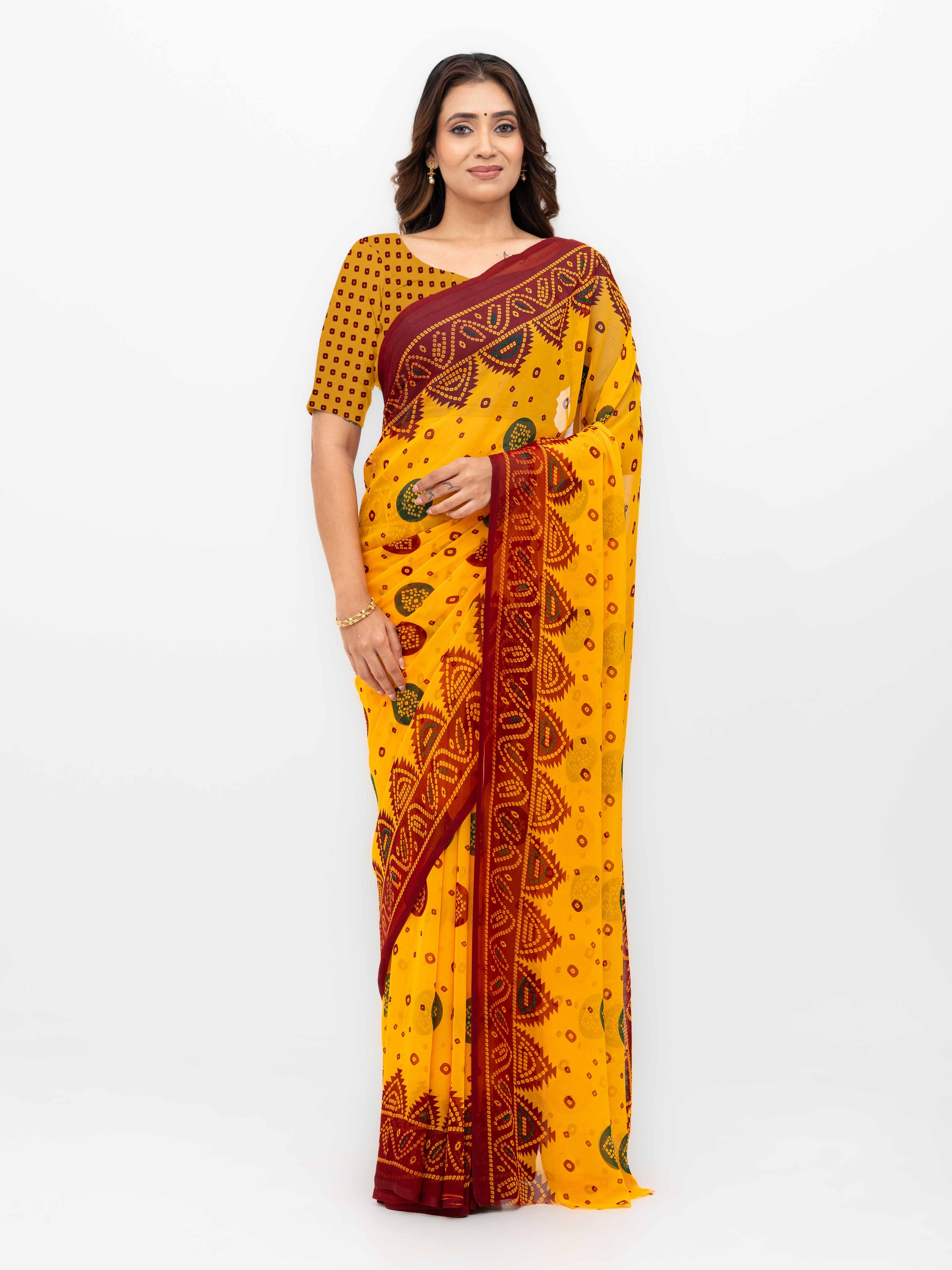 Yellow Chiffon Saree