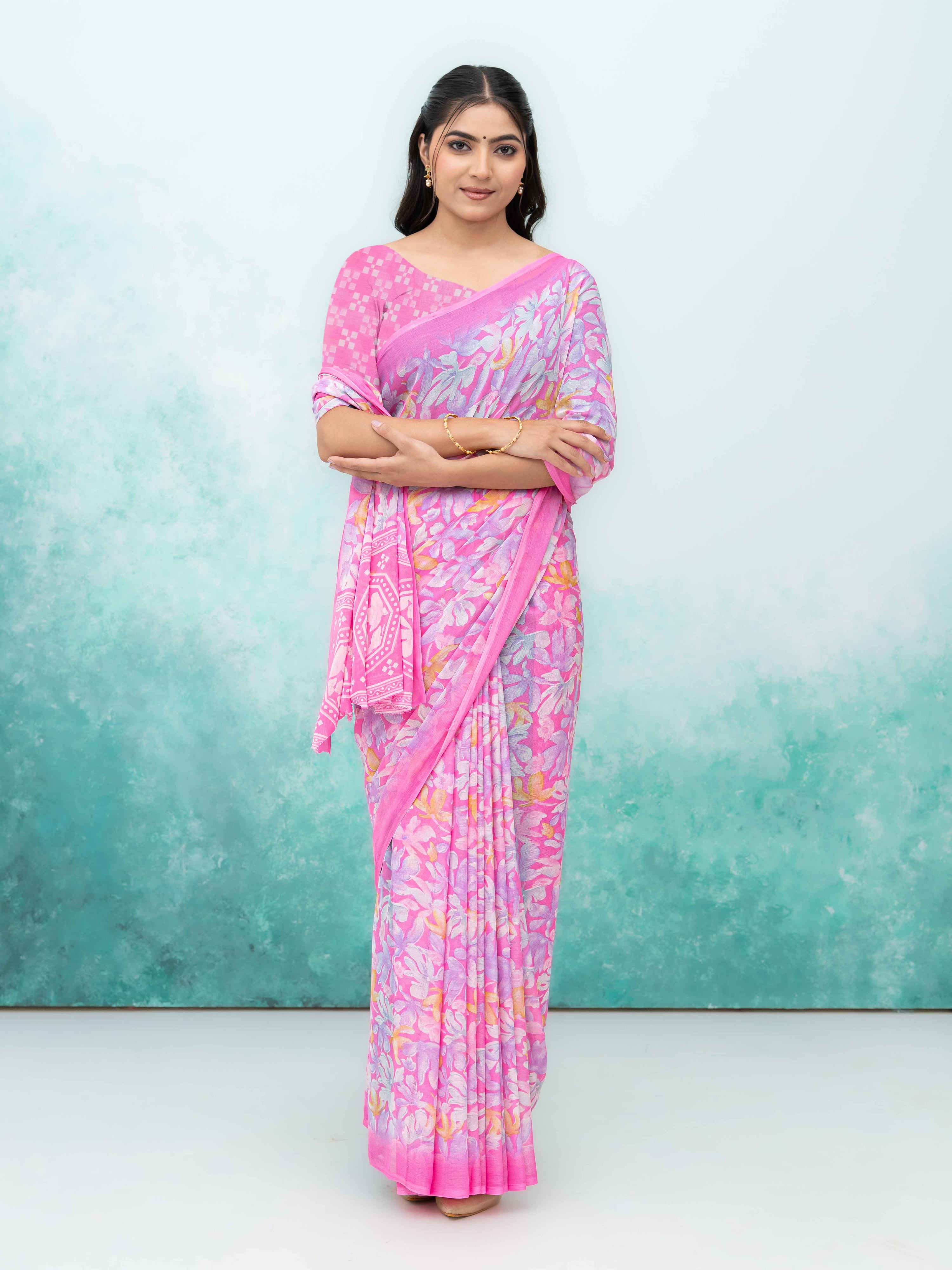 Pink Georgette Saree