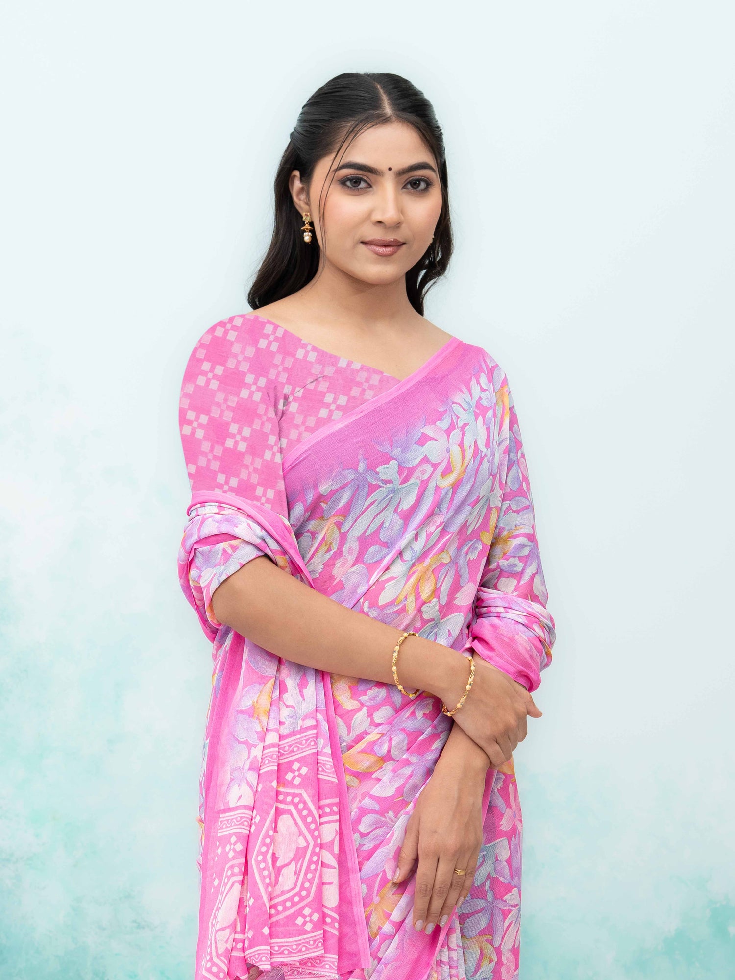 Pink Georgette Saree
