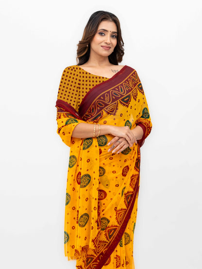 Yellow Chiffon Saree