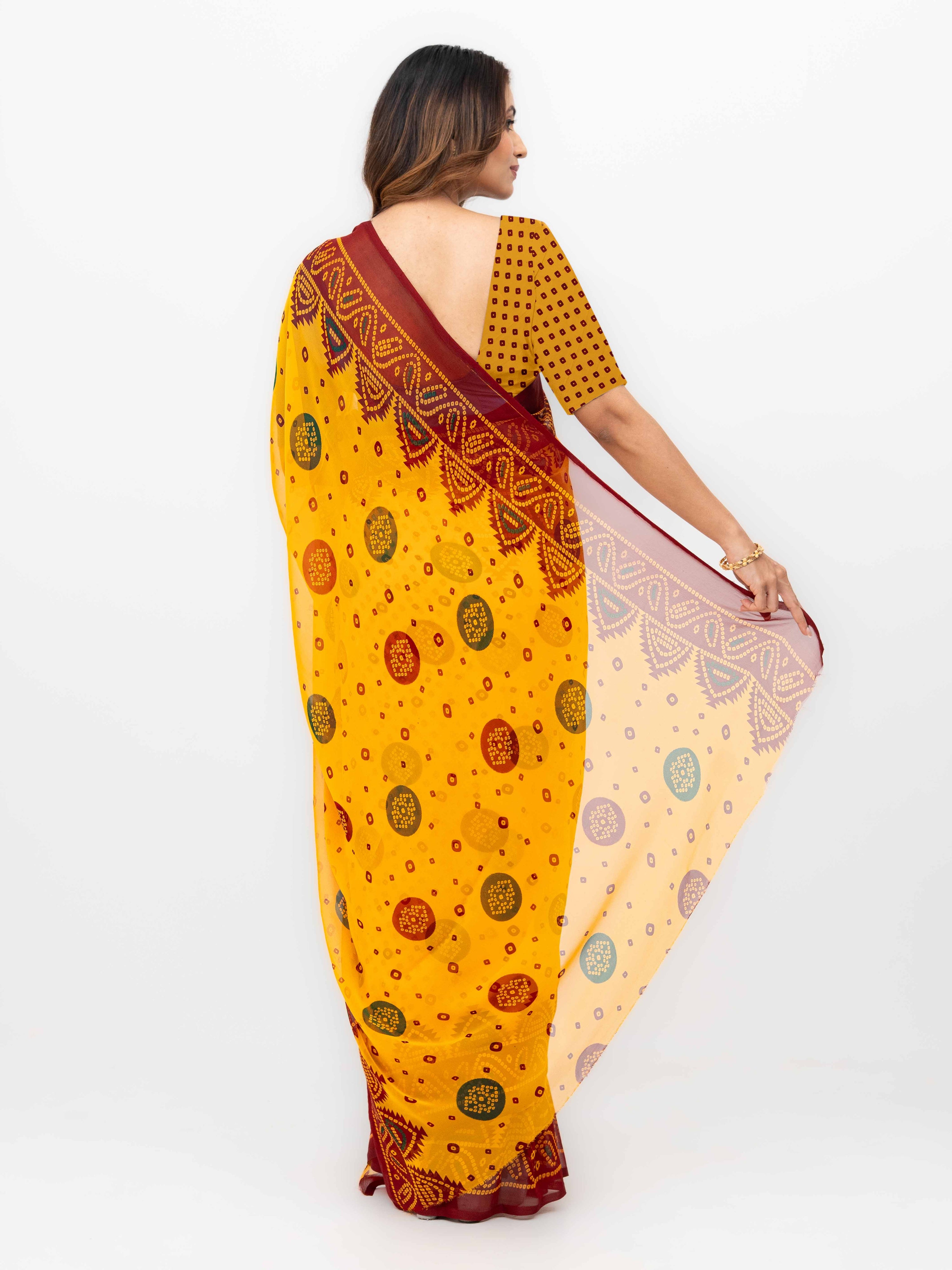 Yellow Chiffon Saree