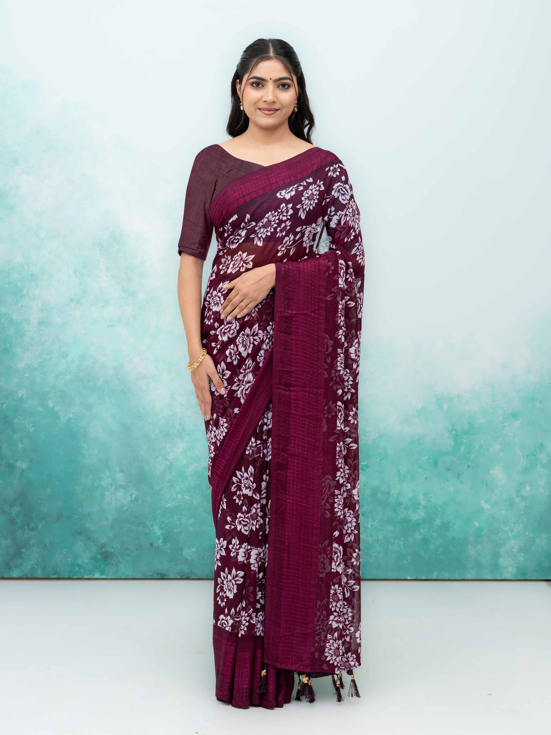Wine Georgette Saree