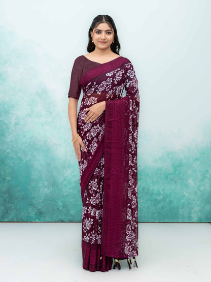 Wine Georgette Saree