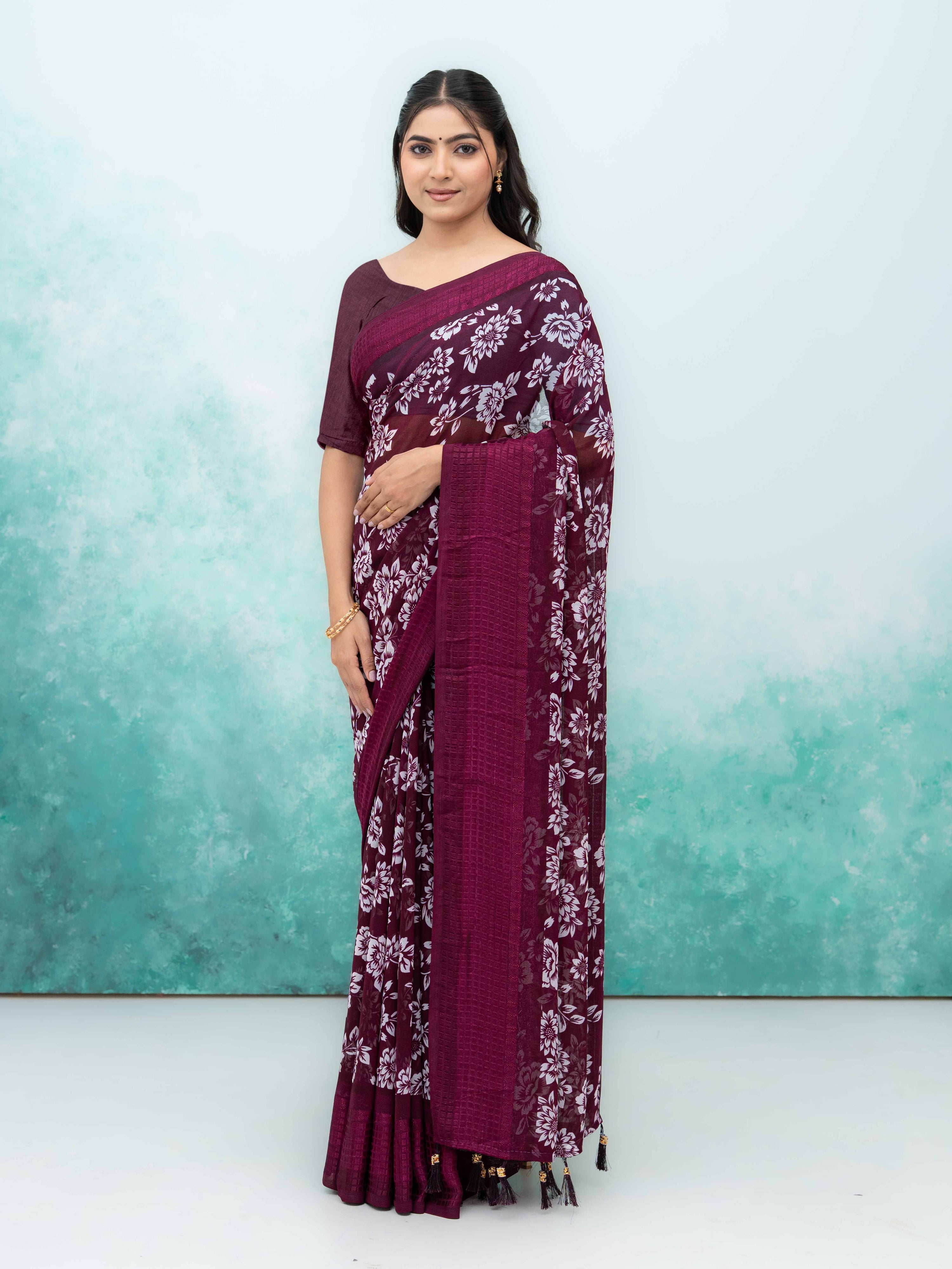 Wine Georgette Saree
