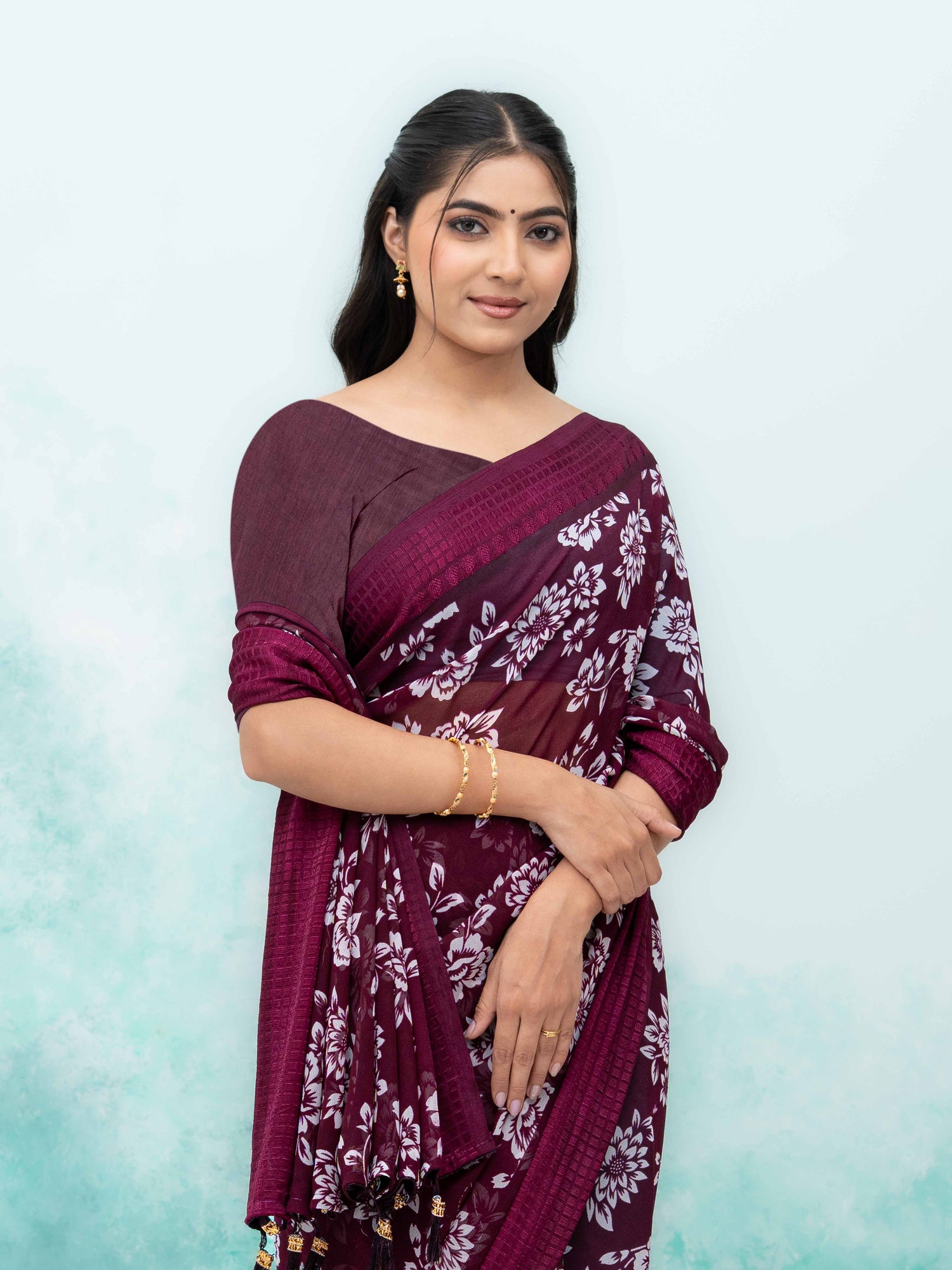 Wine Georgette Saree