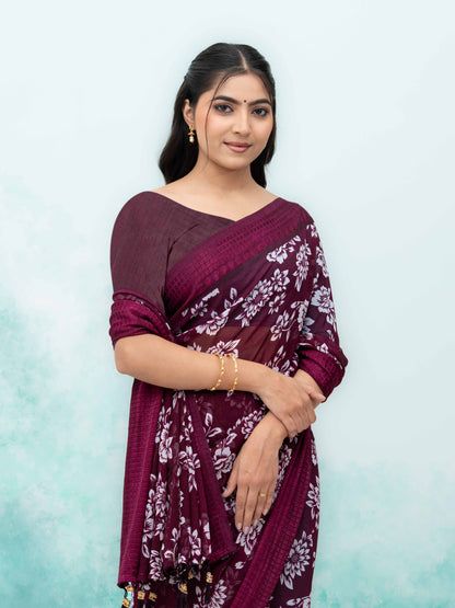 Wine Georgette Saree