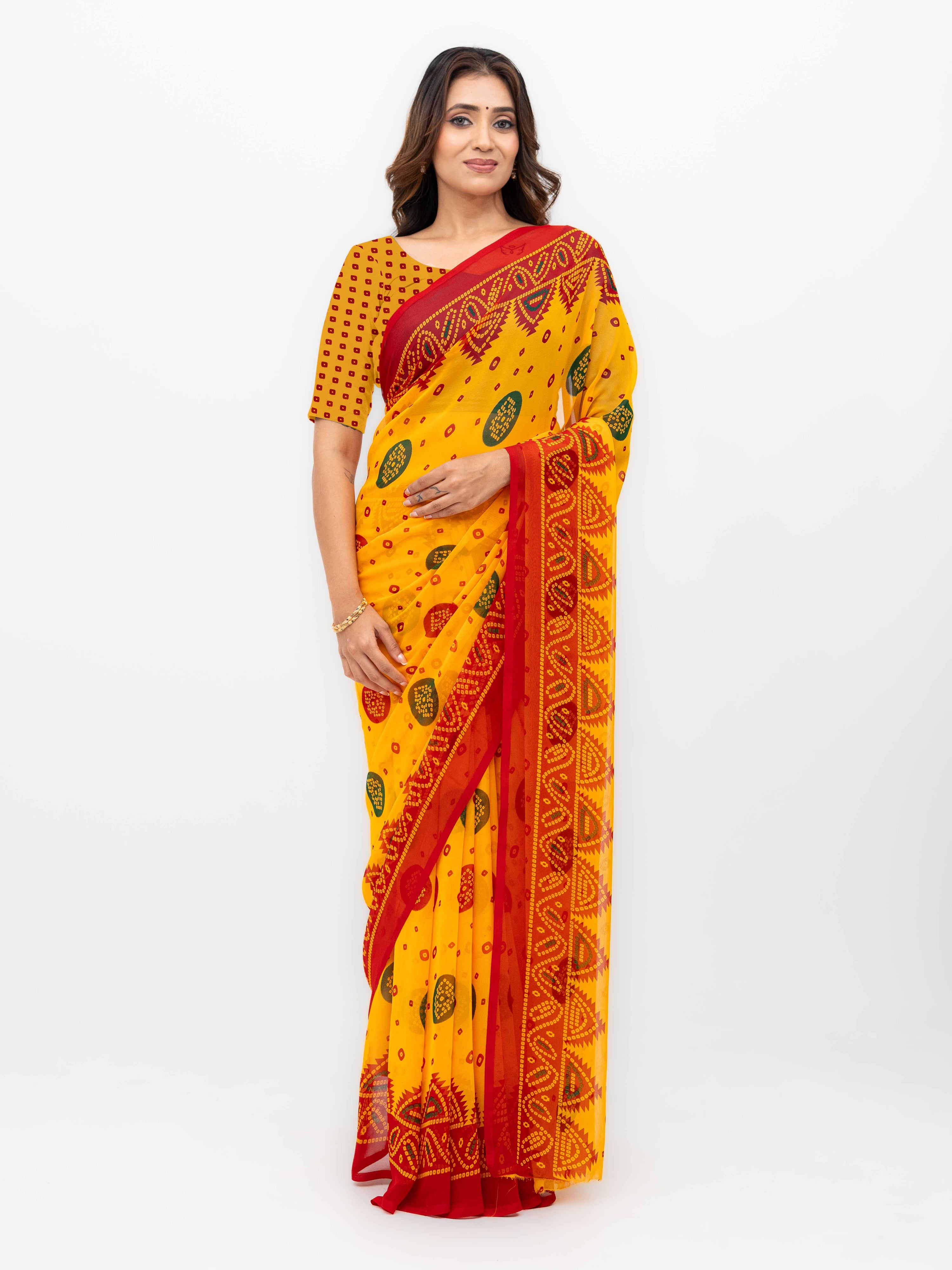 Yellow Chiffon Saree