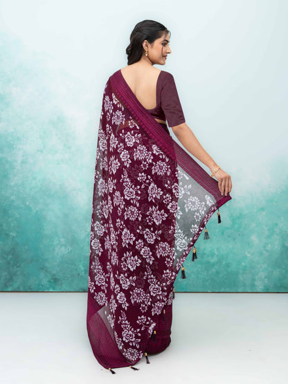 Wine Georgette Saree