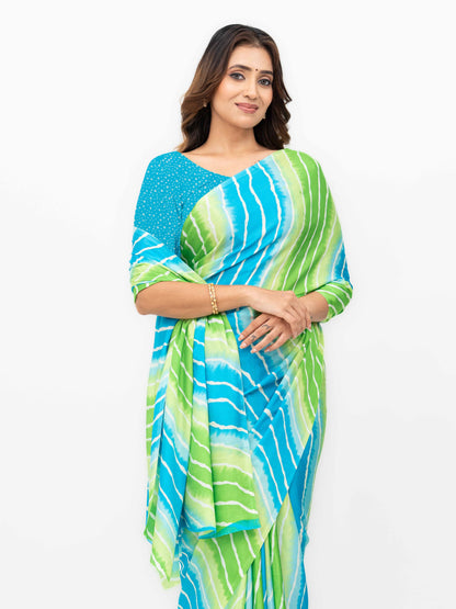 Blue&amp; Green Coral Silk Saree