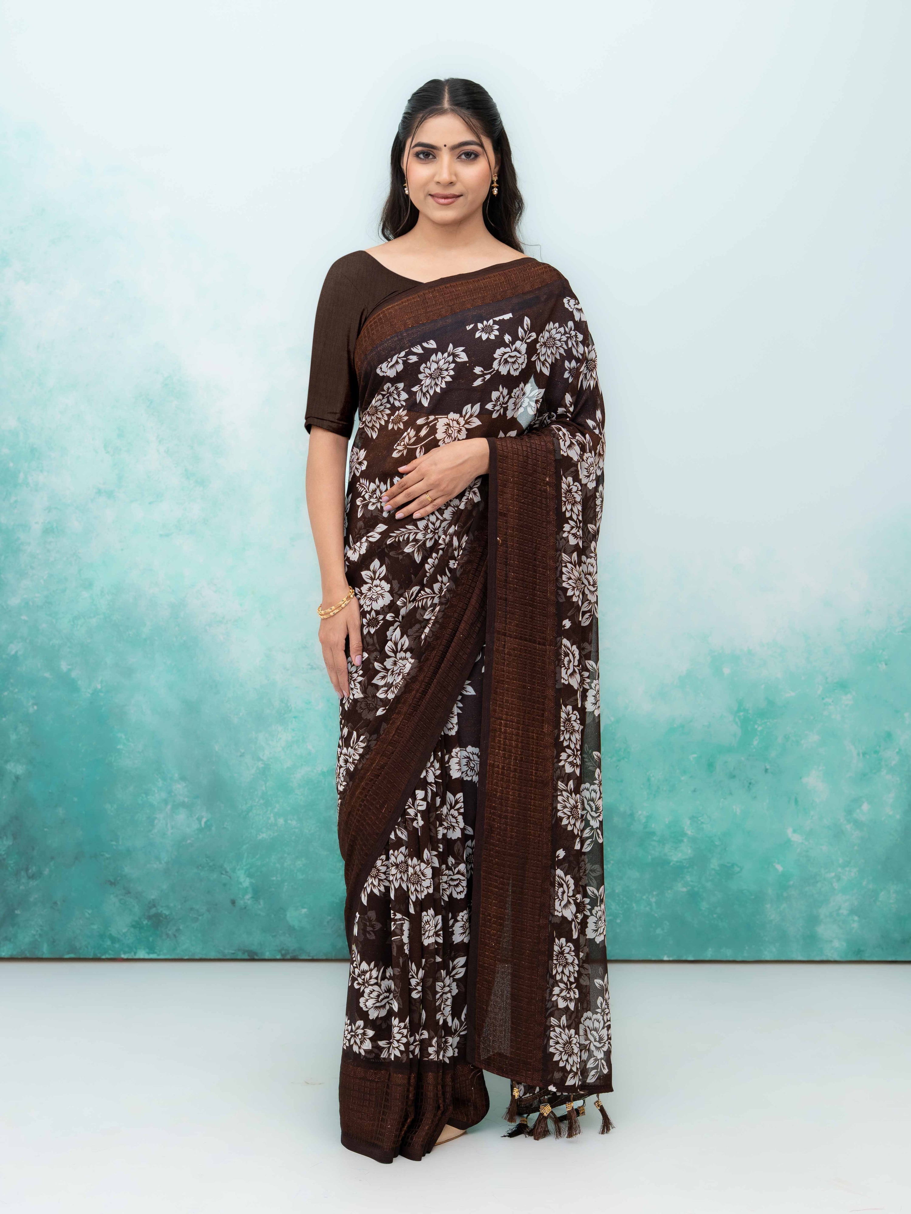 Coffee Georgette Saree